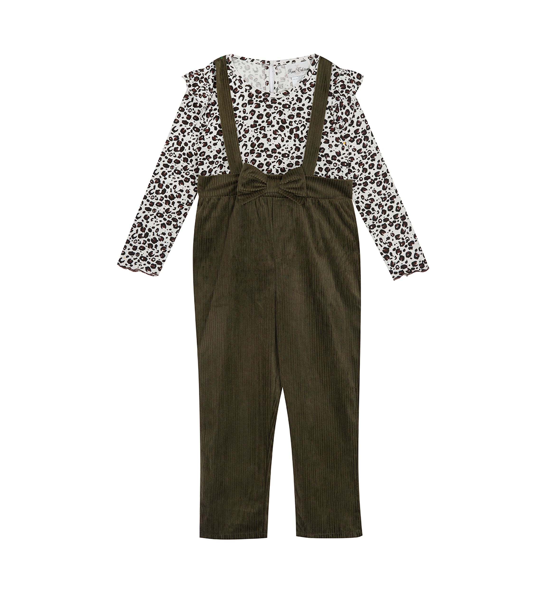 Girls 4-6x Corduroy Bow Animal Overall Set