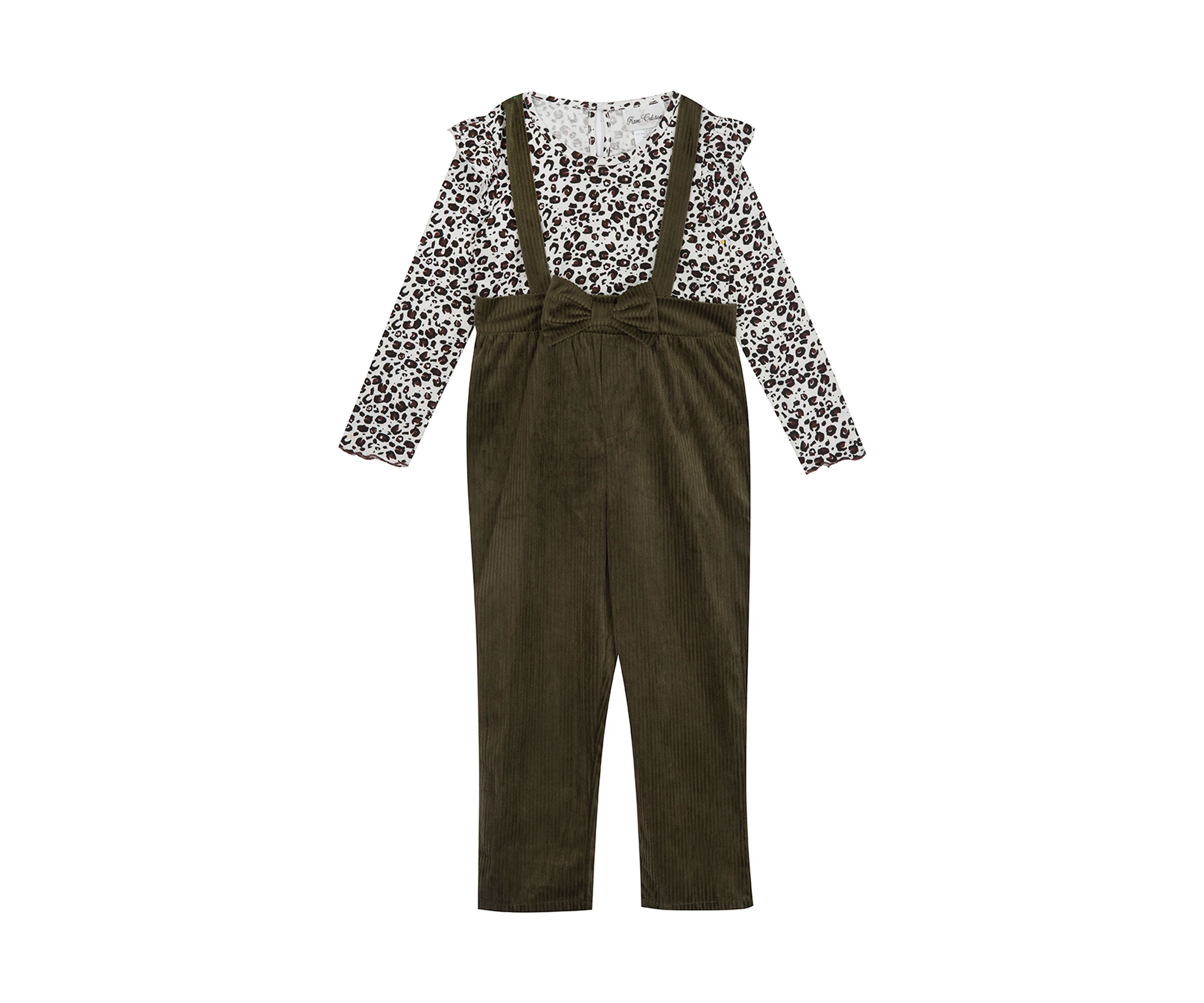 Girls 4-6x Corduroy Bow Animal Overall Set