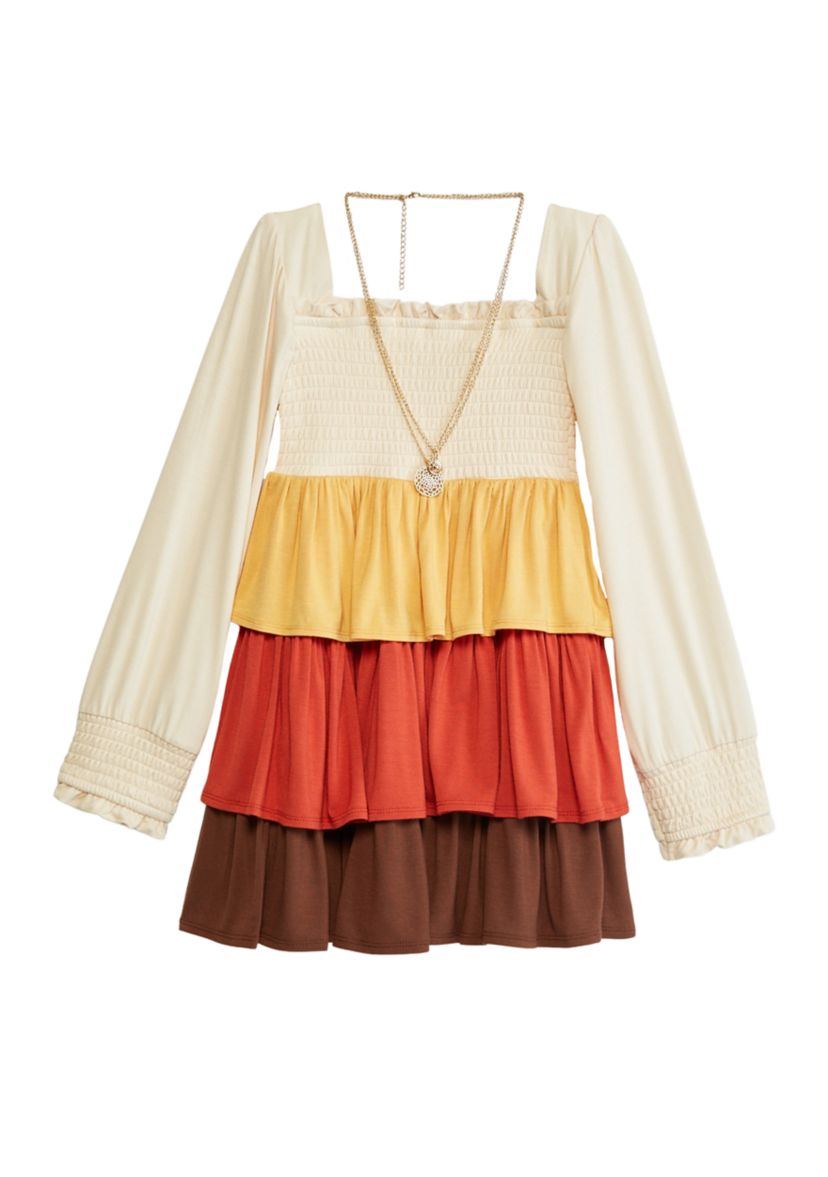 Girls 4-6x Color Blocked Peasant Dress