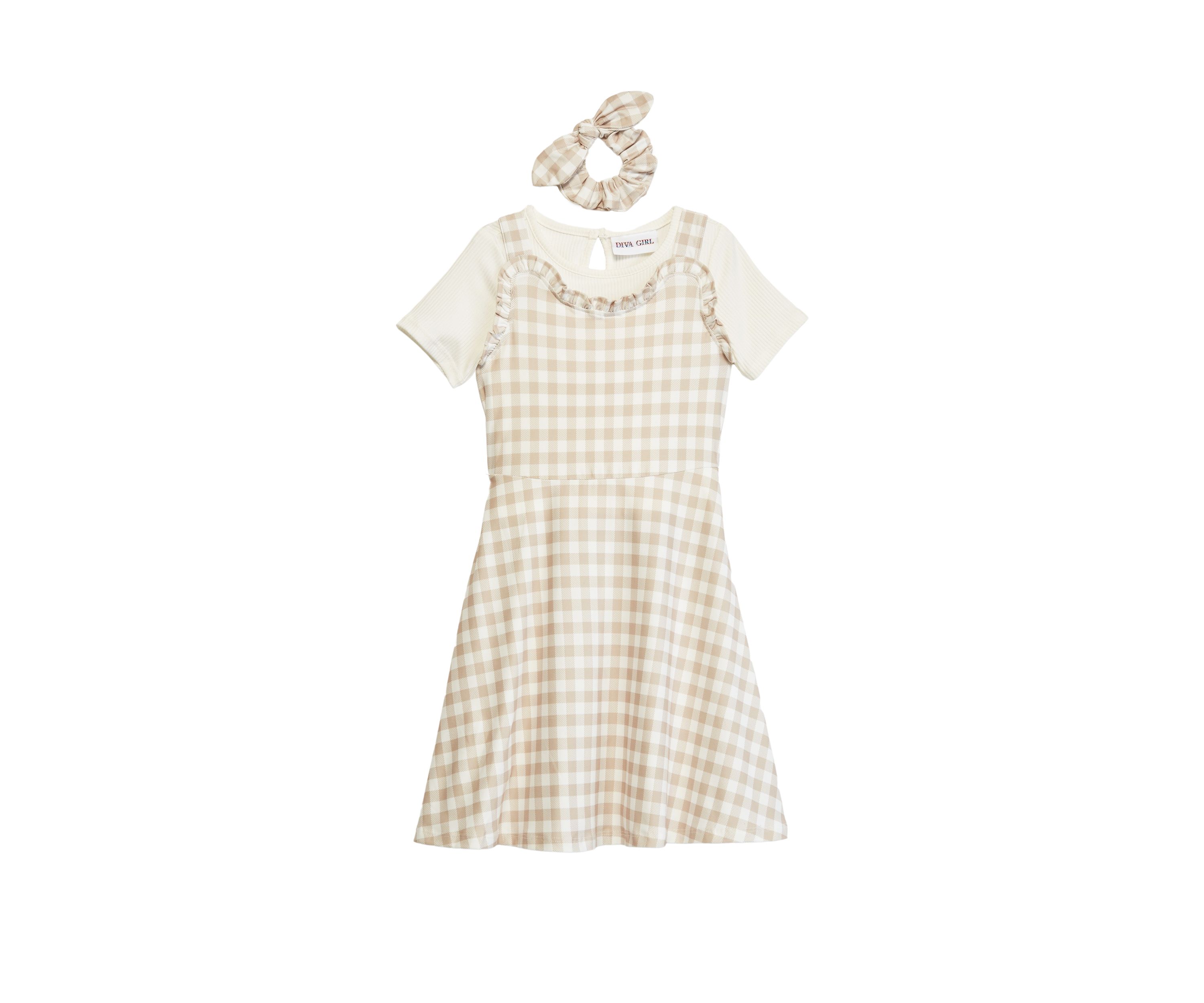 Girls 4-6x Gingham Jumper Dress with Hair Tie