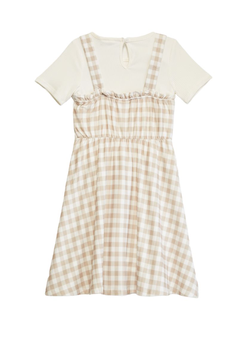 Girls 4-6x Gingham Jumper Dress with Hair Tie