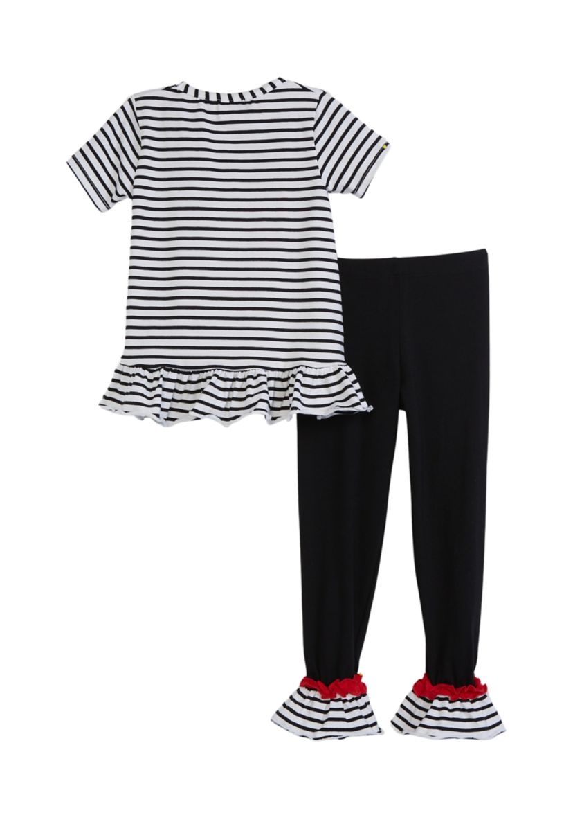 Girls 4-6x Stripe Knit Apple Appliqué Top and Solid Leggings Set