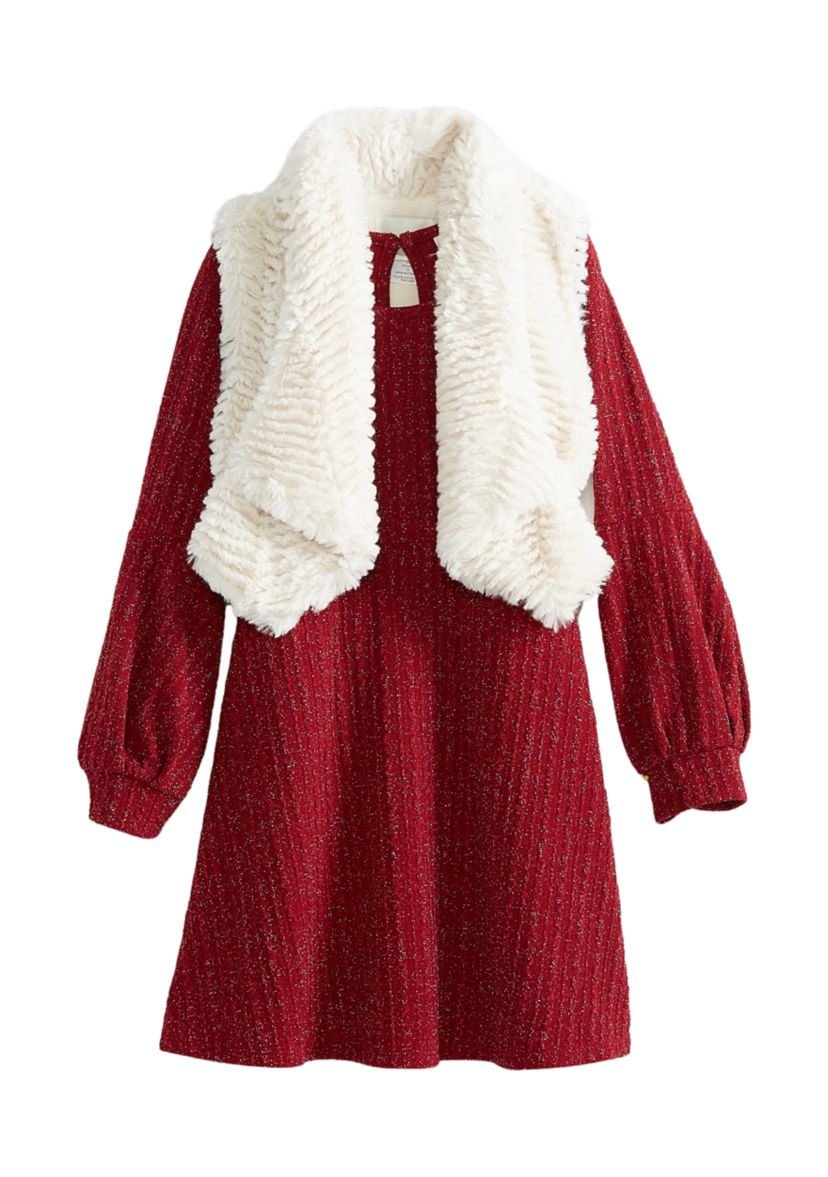 Girls 4-6x Dress with Faux Fur Vest