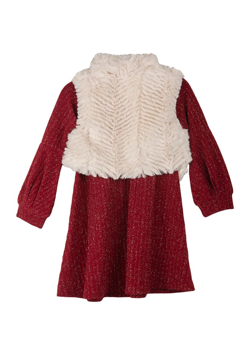 Girls 4-6x Dress with Faux Fur Vest