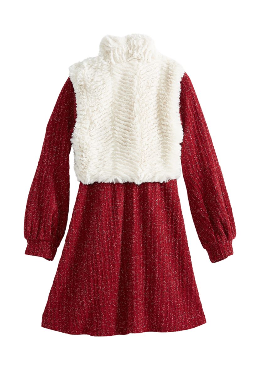 Girls 4-6x Dress with Faux Fur Vest