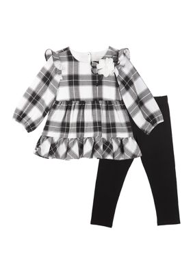 Girls 4-6x Plaid Twill Lace Top and Leggings Set