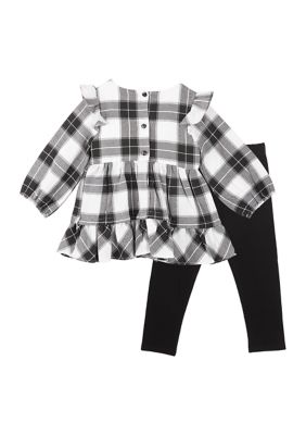 Girls 4-6x Plaid Twill Lace Top and Leggings Set