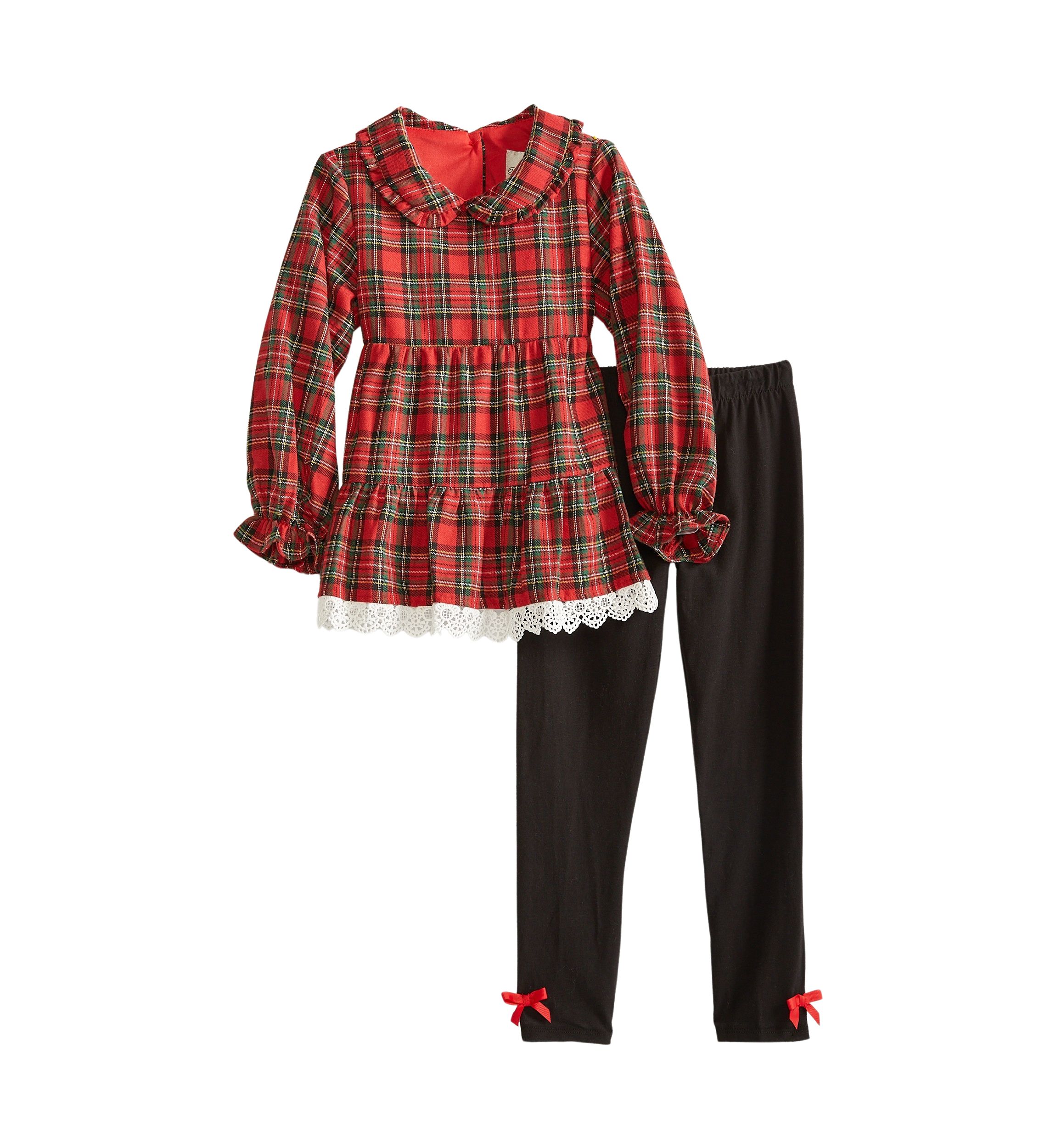 Girls 4-6x Plaid Printed Twill Crochet Top and Leggings Set