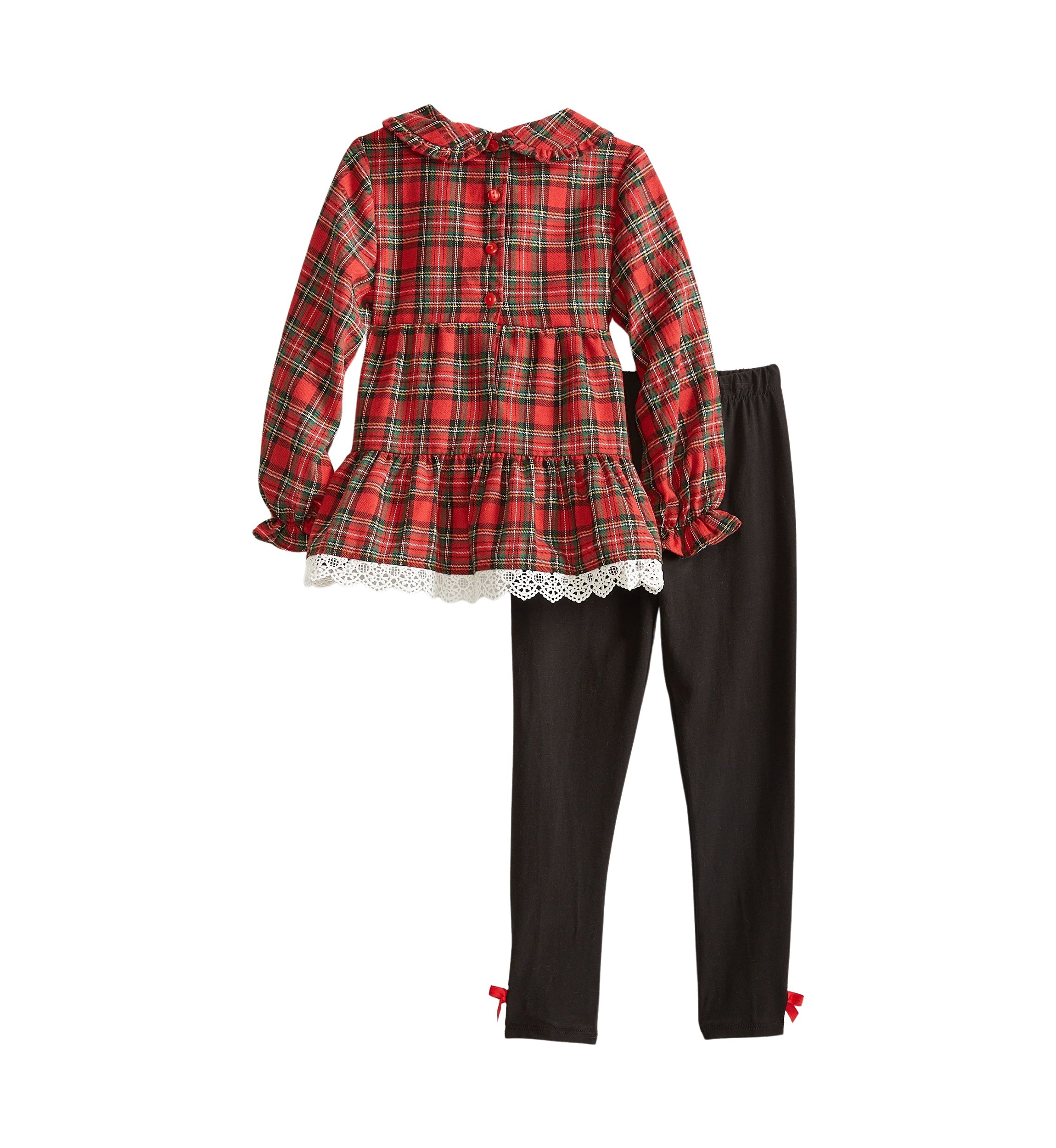 Girls 4-6x Plaid Printed Twill Crochet Top and Leggings Set