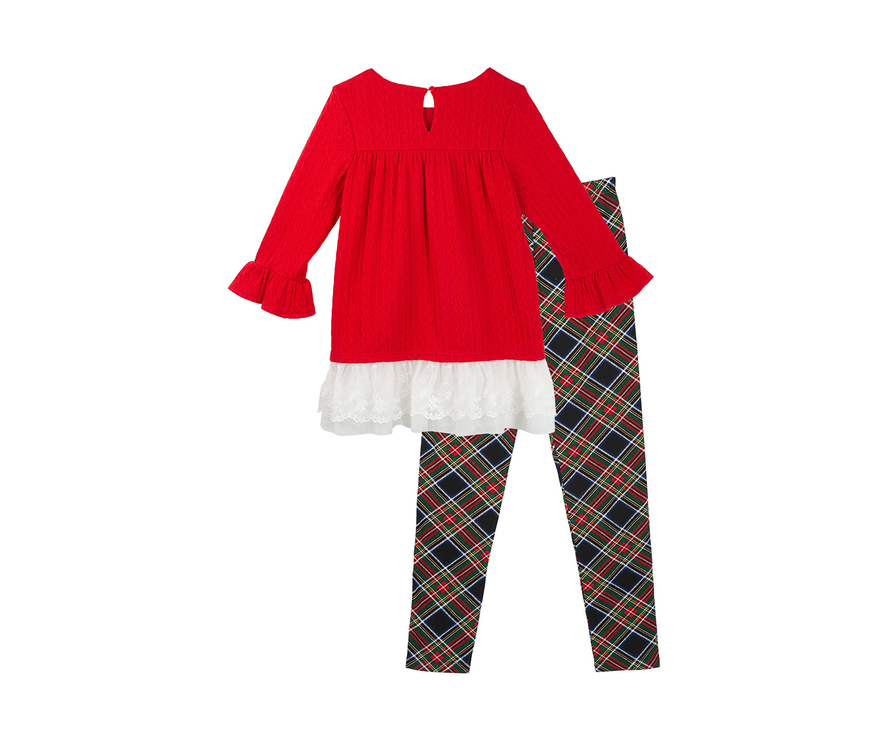 Girls 4-6x Ruffle Crochet Knit Top and Plaid Leggings Set