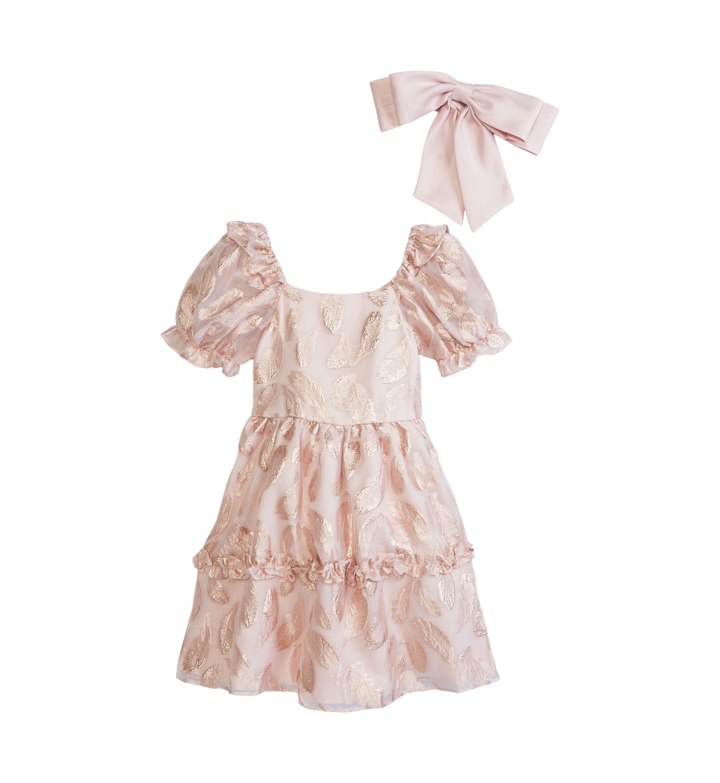 Girls 4-6x Raglan Puff Sleeve Burnout Dress