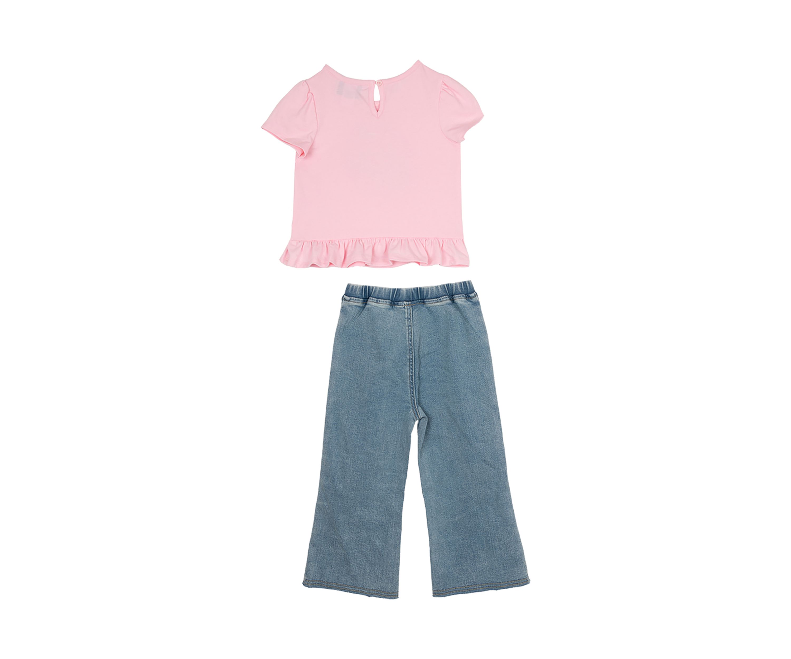 Girls 4-6x Knit Smiley Graphic Appliqué Top with Denim Pants Set
