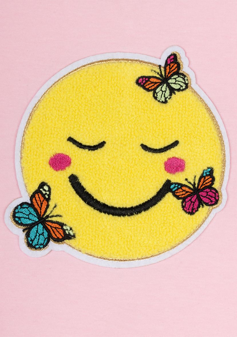 Girls 4-6x Knit Smiley Graphic Appliqué Top with Denim Pants Set