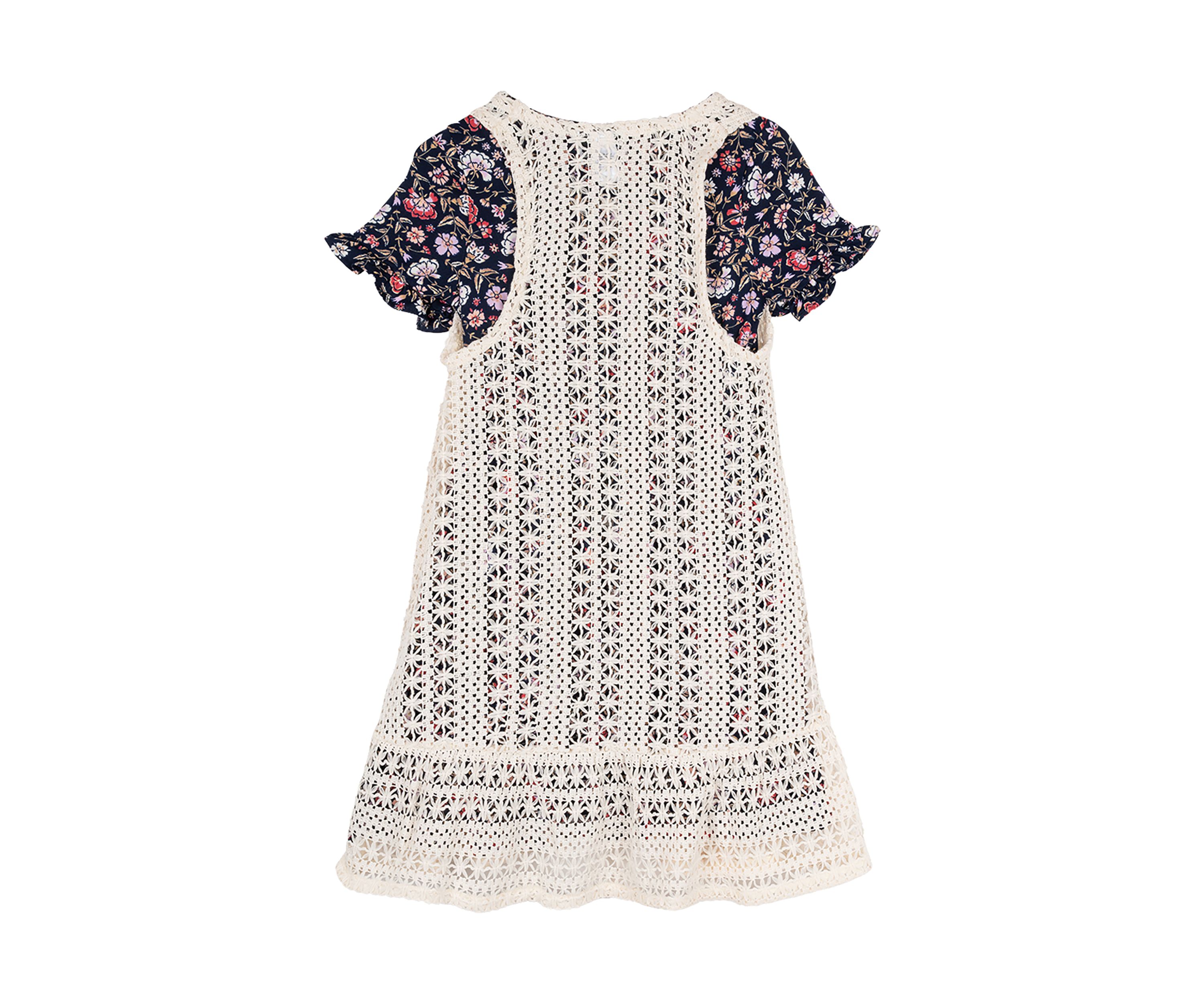 Girls 4-6x Embroidered Crochet Knit Dress and Floral Printed Dress Set