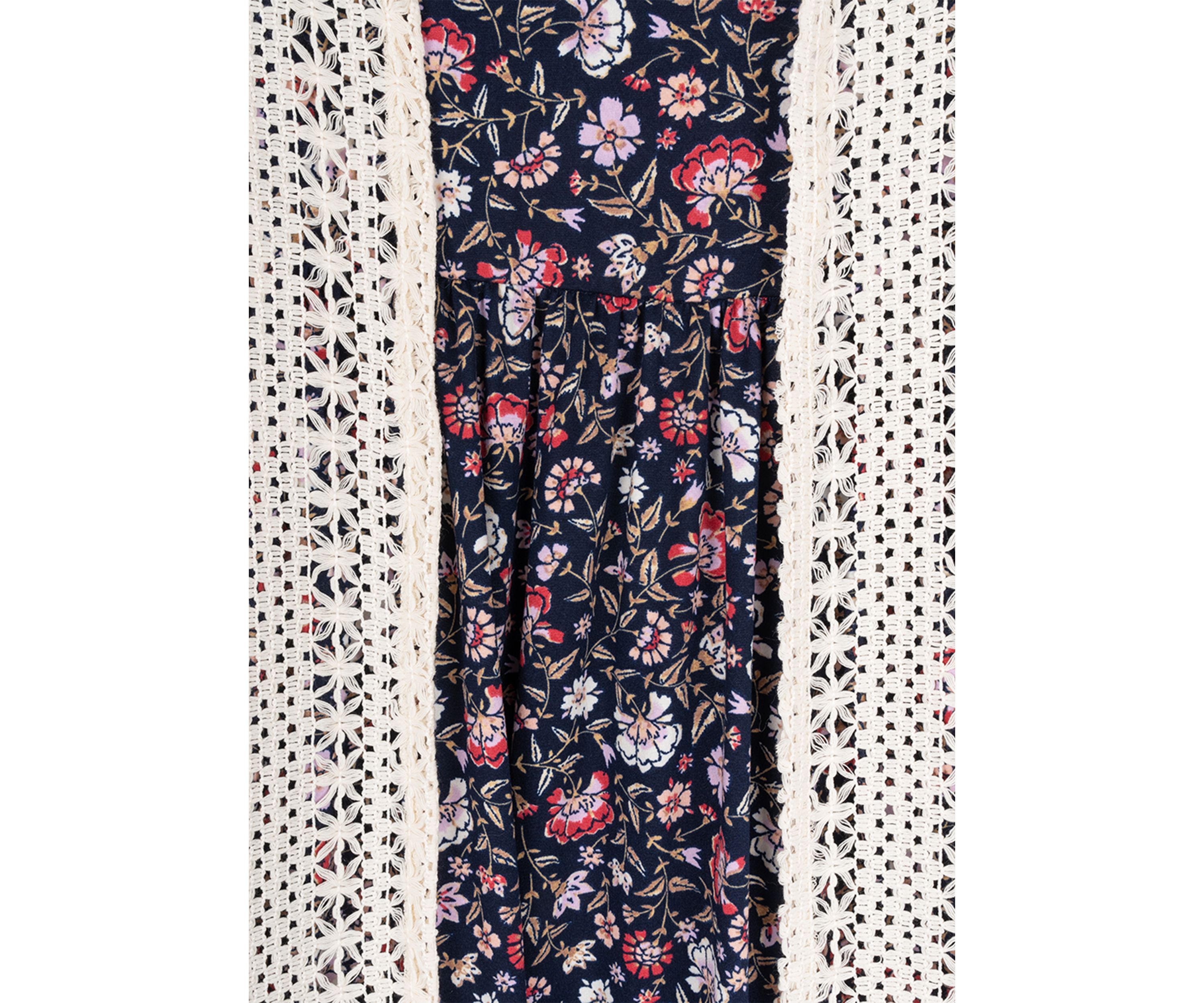 Girls 4-6x Embroidered Crochet Knit Dress and Floral Printed Dress Set