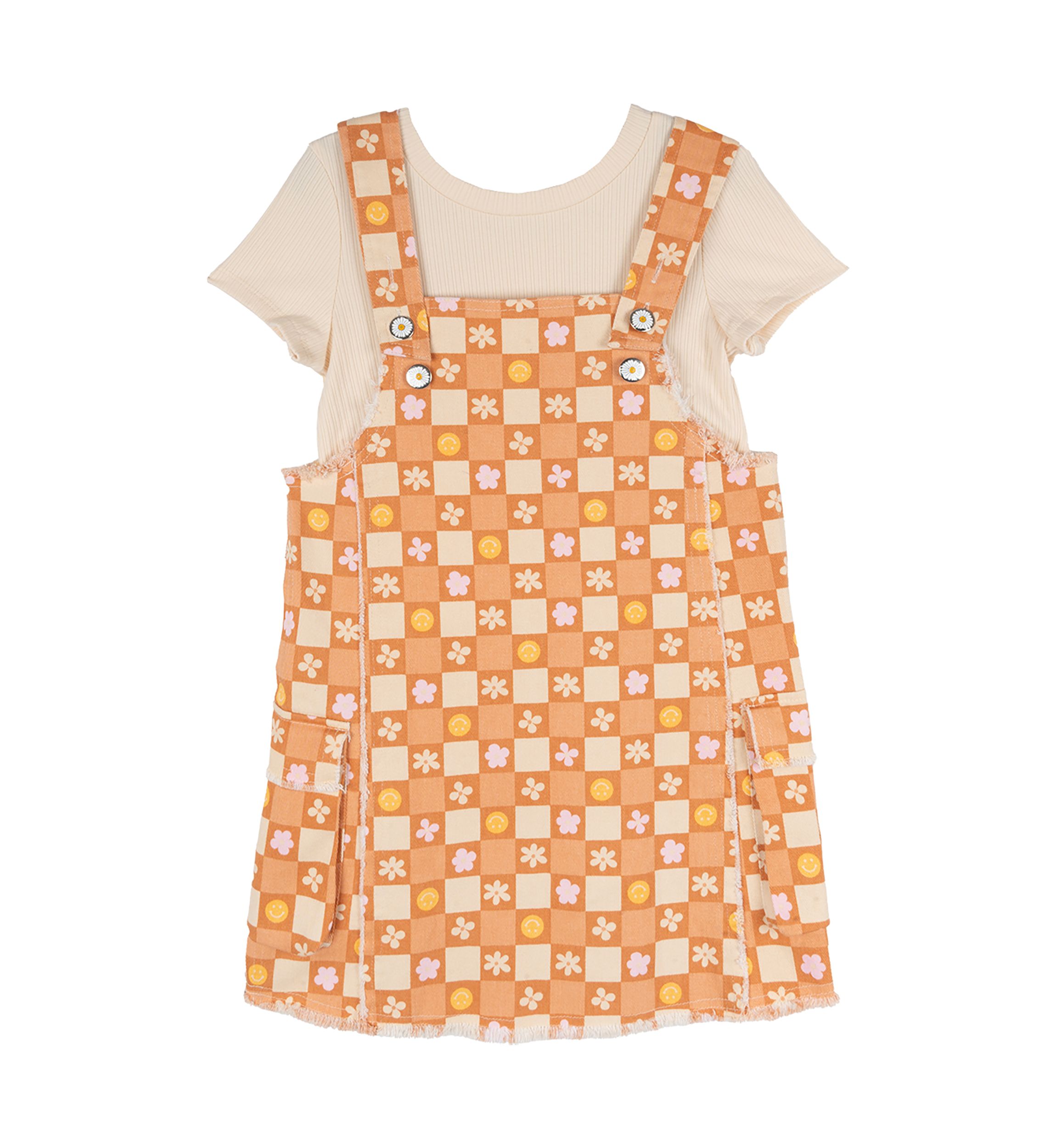 Gils 4-6x Twill Smiley Face Printed Jumper Dress Set