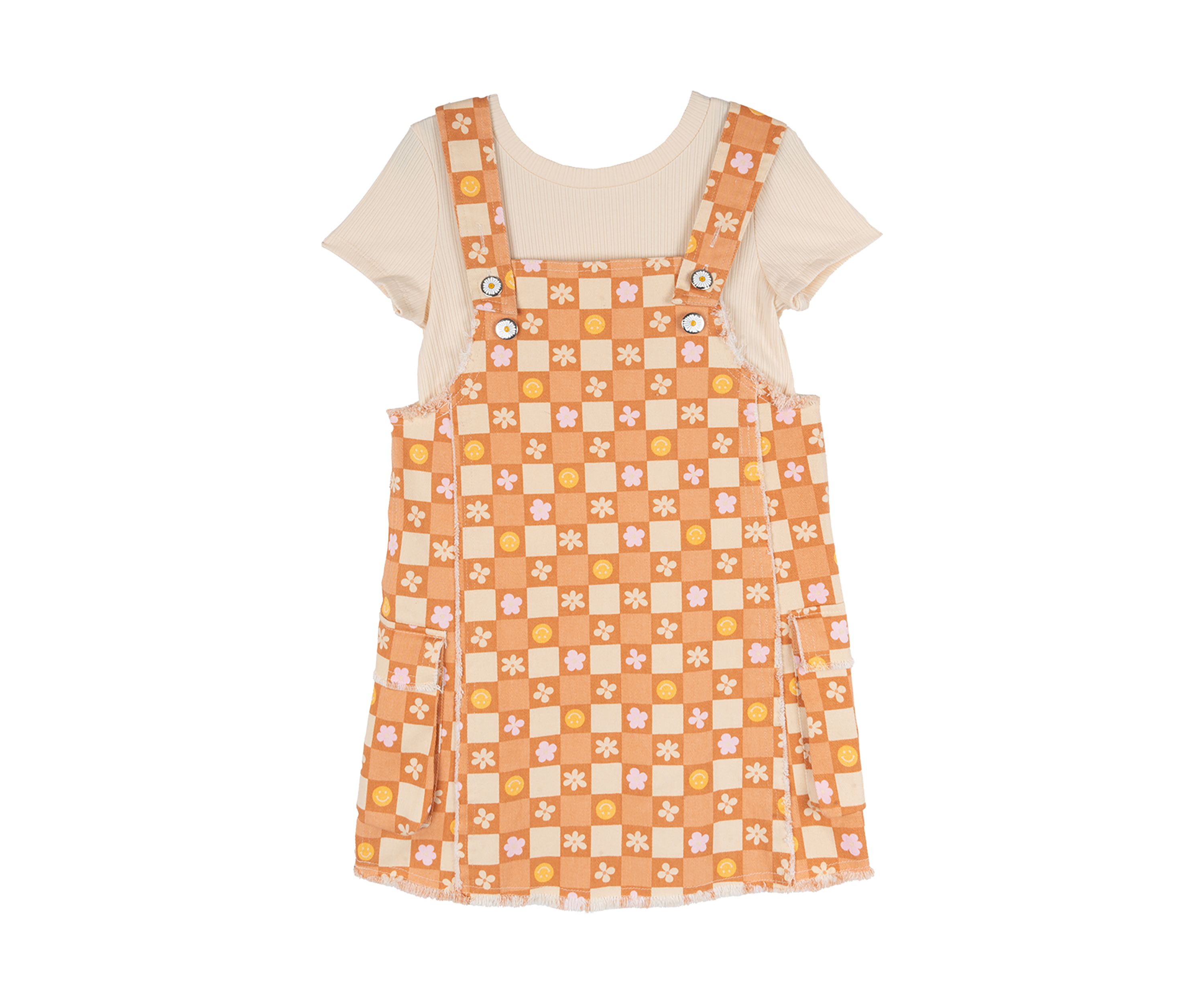 Gils 4-6x Twill Smiley Face Printed Jumper Dress Set