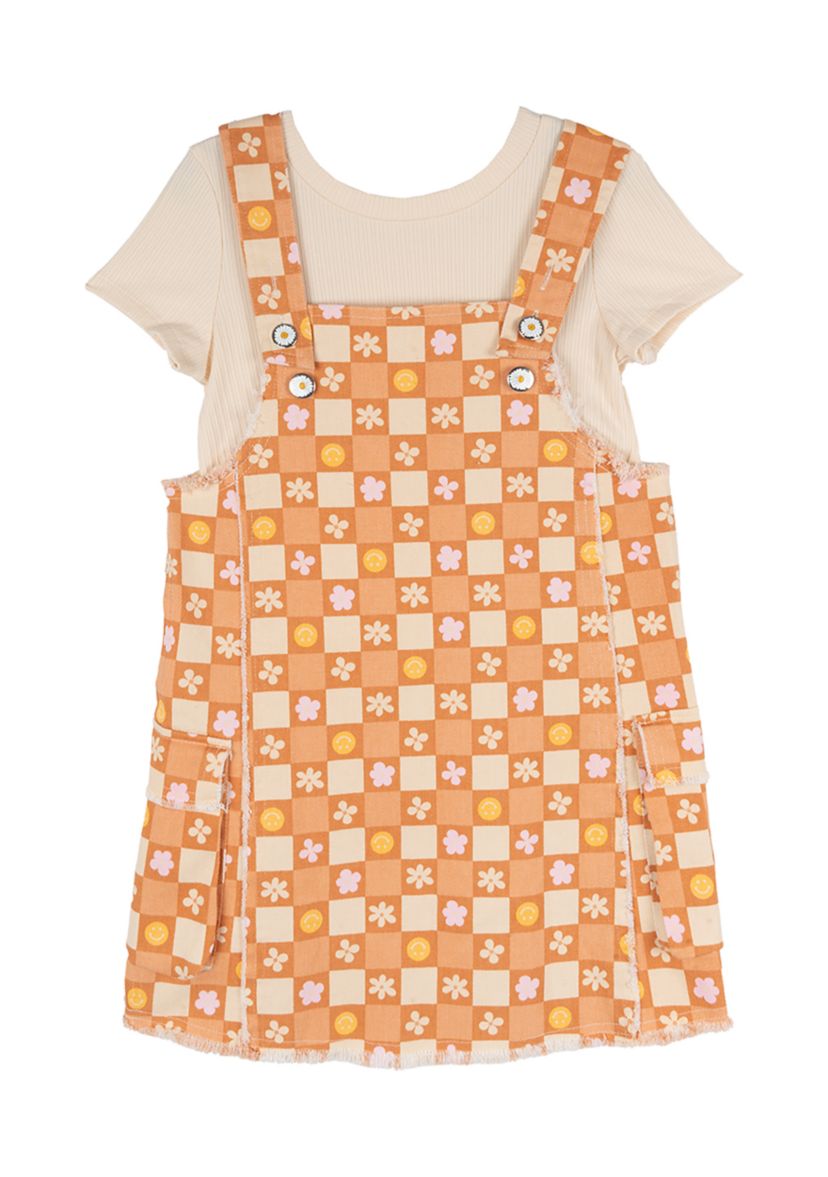 Gils 4-6x Twill Smiley Face Printed Jumper Dress Set