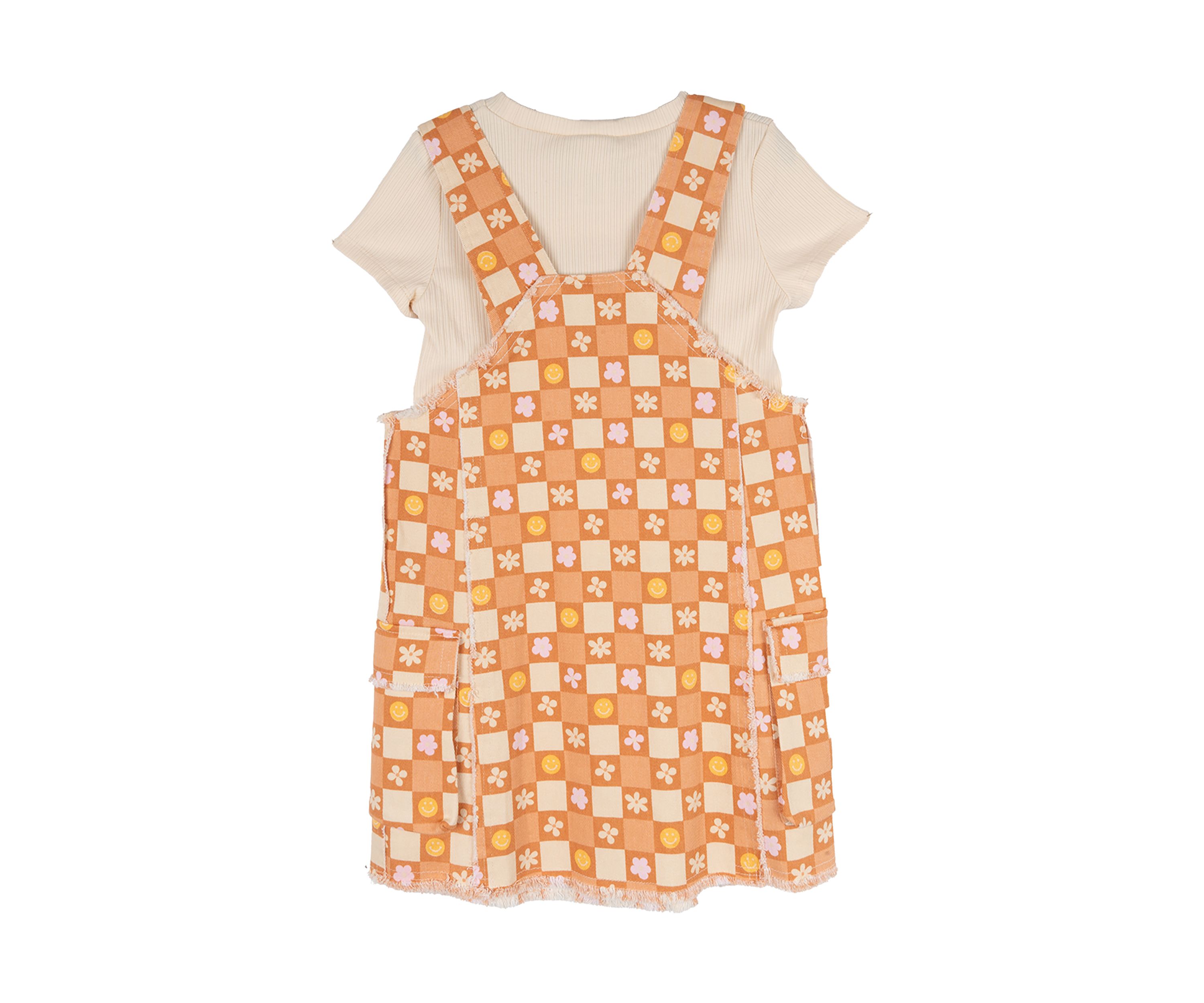 Gils 4-6x Twill Smiley Face Printed Jumper Dress Set