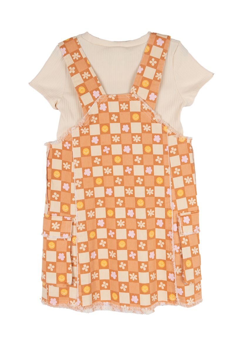 Gils 4-6x Twill Smiley Face Printed Jumper Dress Set