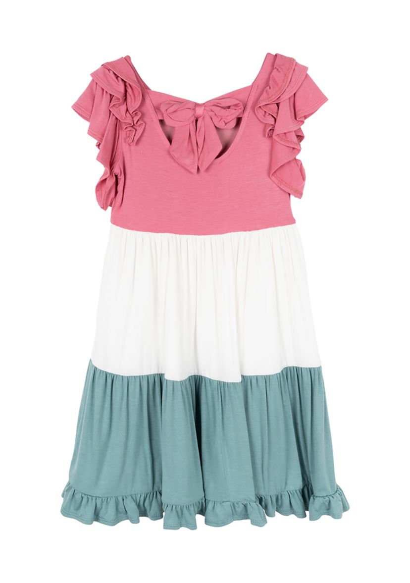 Girls 4-6x Color Blocked Ruffle Dress