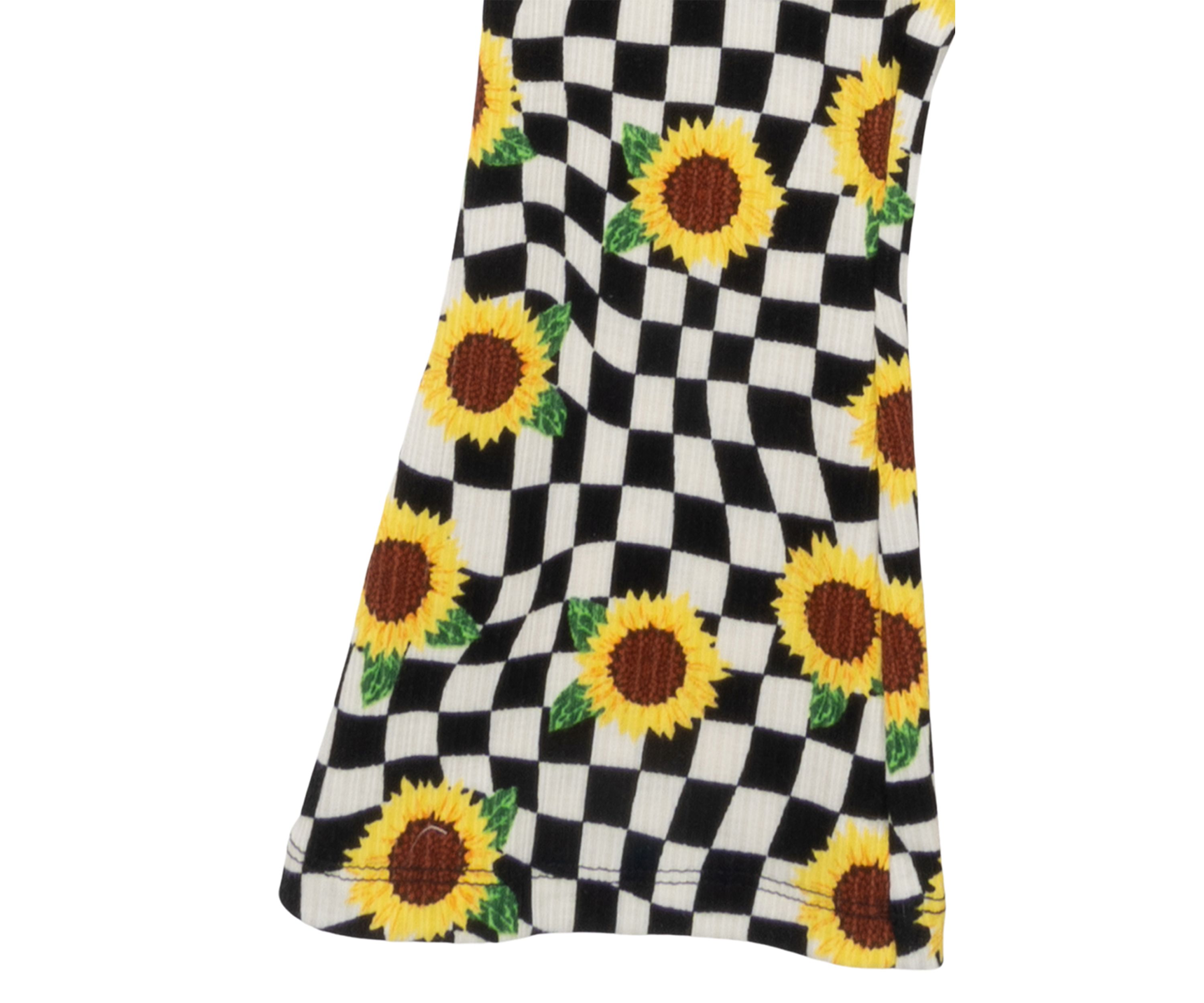 Girls 4-6x Black Ribbed Sunflower Graphic Top and Pants Set with Keychain