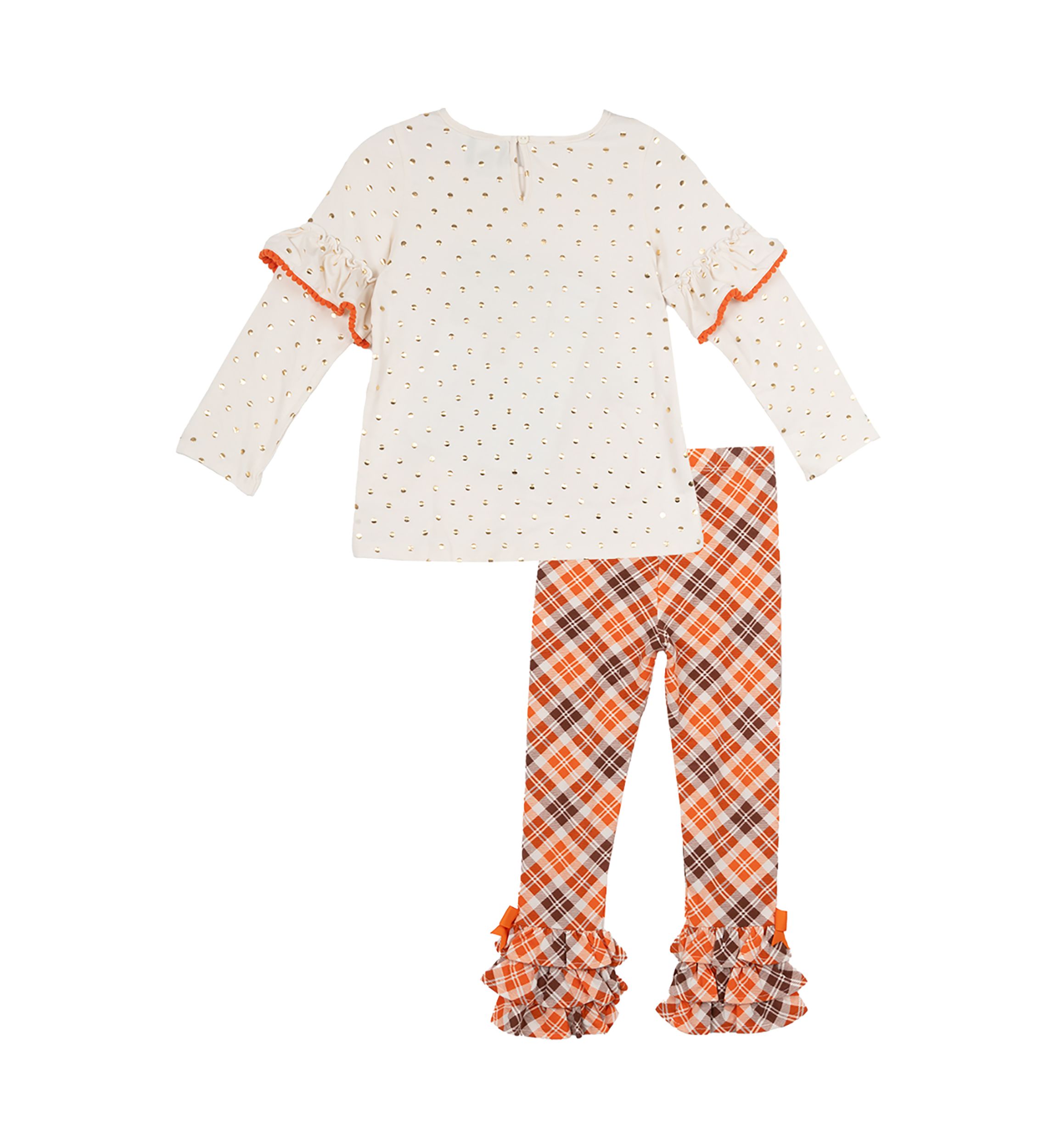 Girls 4-6x Pumpkin Appliqué Ivory Foil Dot Top and Printed Leggings Set