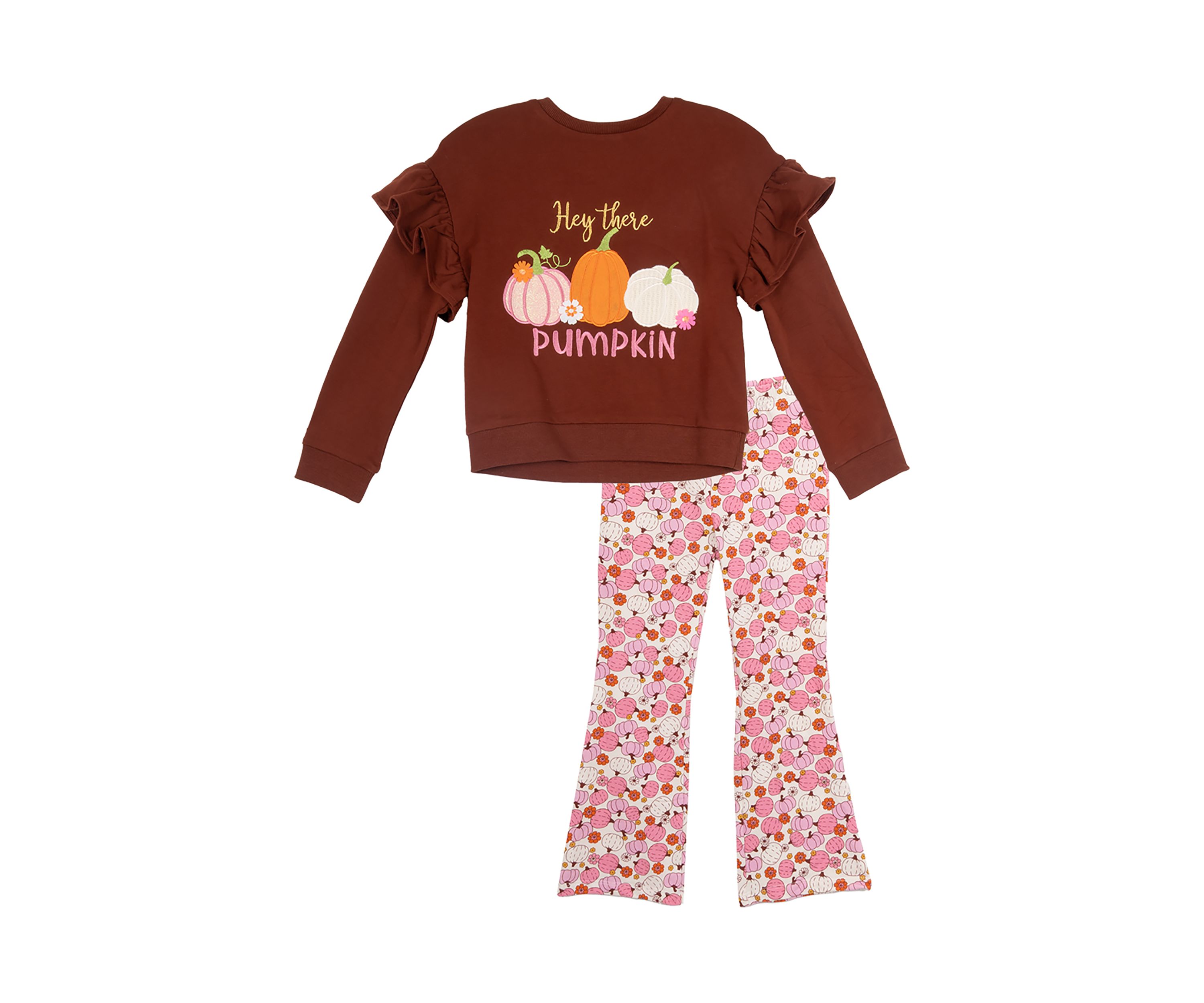 Girls 4-6x French Terry Pumpkin Appliqué Top and Printed Leggings Set