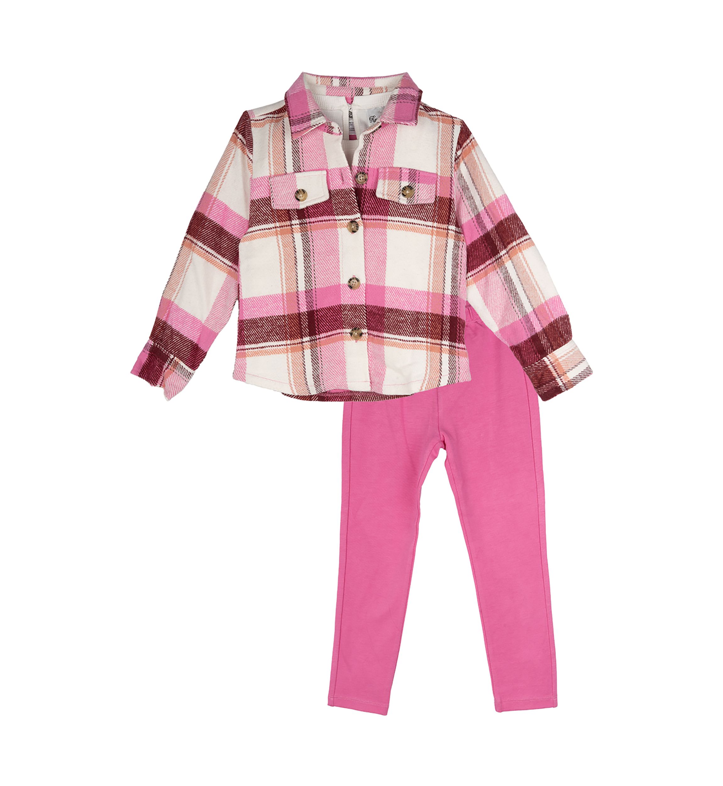 Girls 4-6x 3 Piece Plaid Printed Shirt and Leggings Set