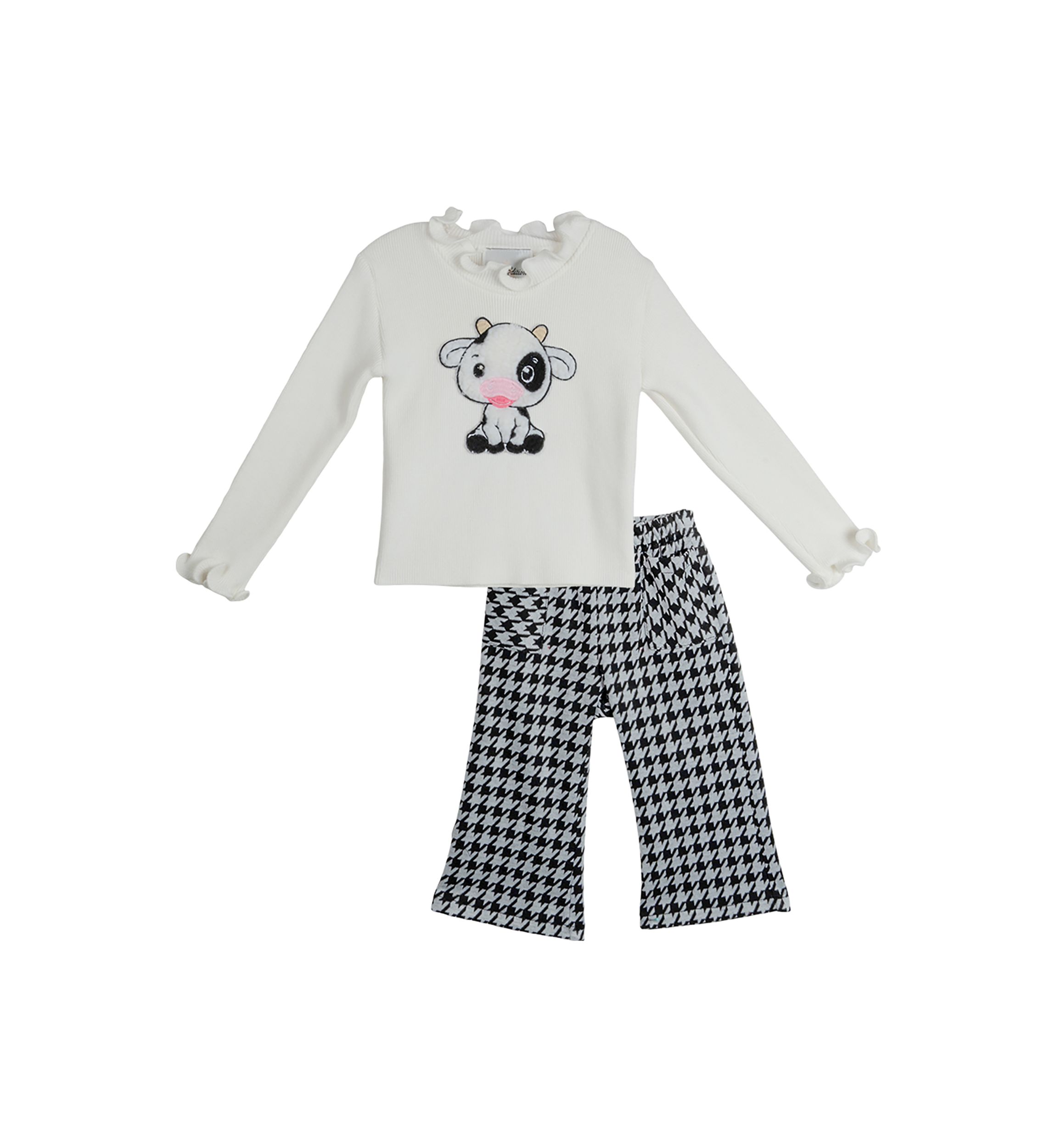 Girls 4-6x Knit Cow Appliqué Top and Printed Pants Set