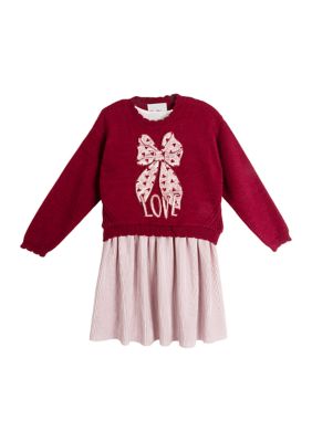 Rare Editions Girls 4-6x Graphic Sweater and Dress Set, Burgundy