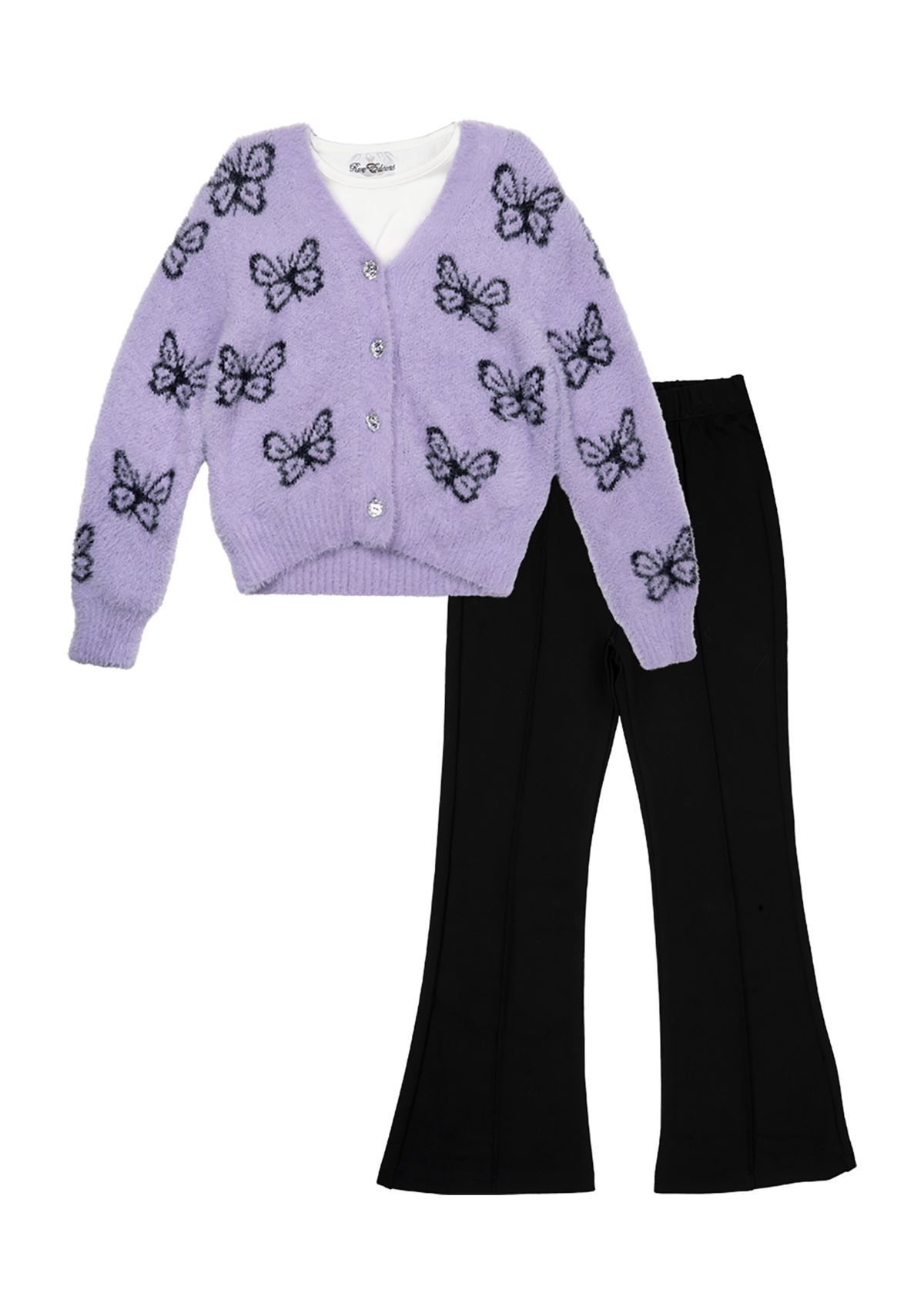 Girls 4-6x Fuzzy Knit Printed Cardigan and Pants Set