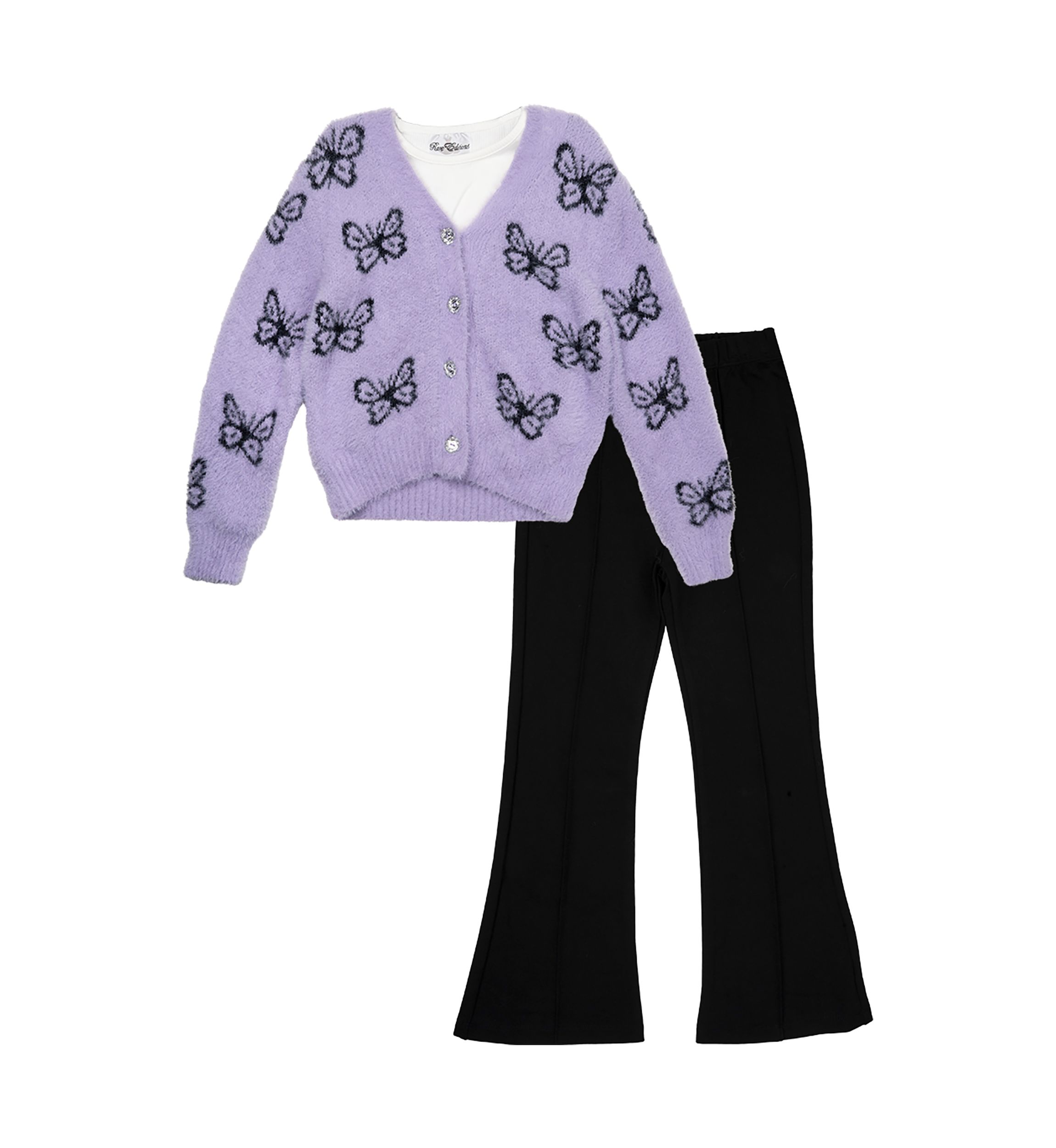 Girls 4-6x Fuzzy Knit Printed Cardigan and Pants Set