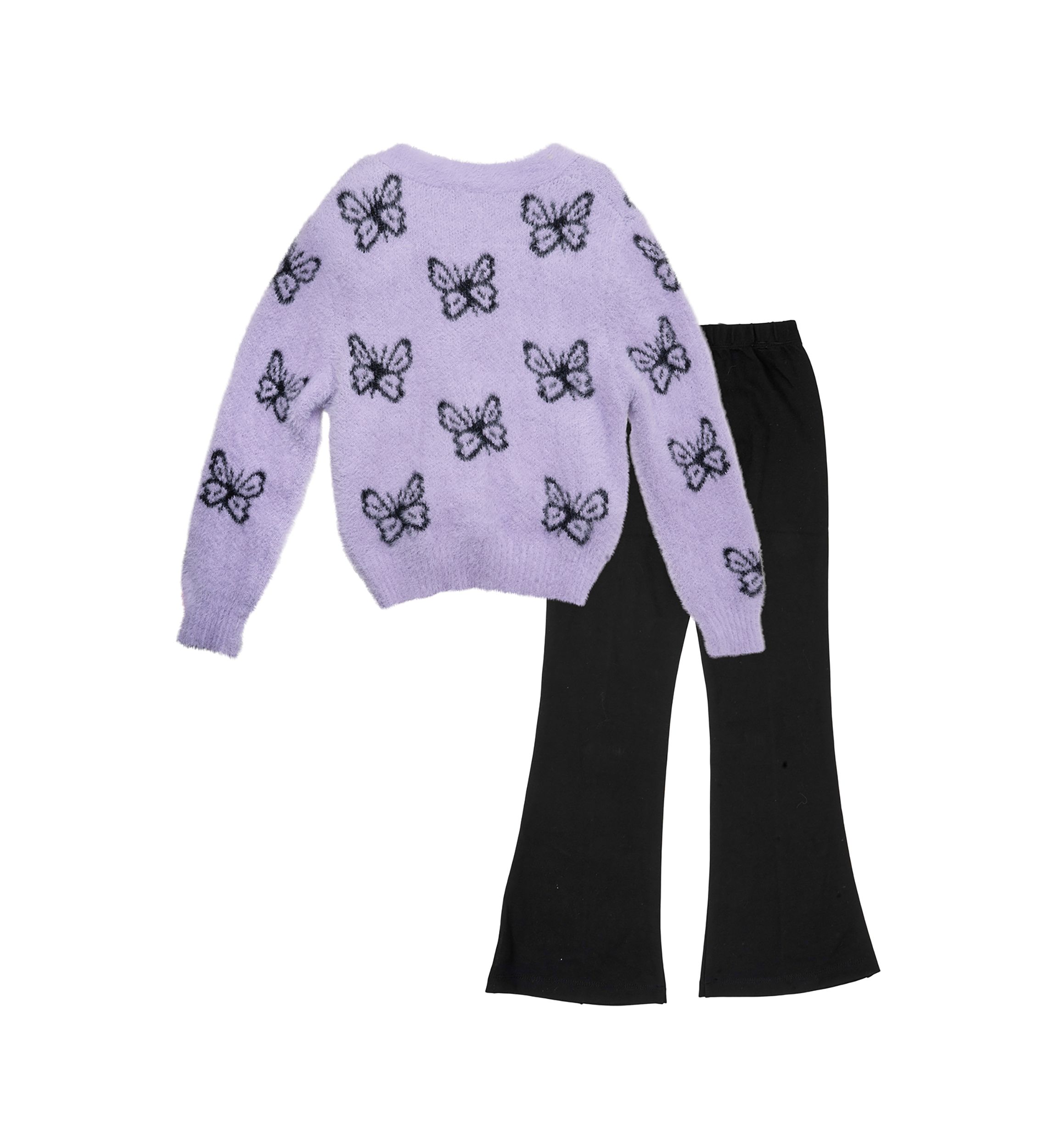 Girls 4-6x Fuzzy Knit Printed Cardigan and Pants Set