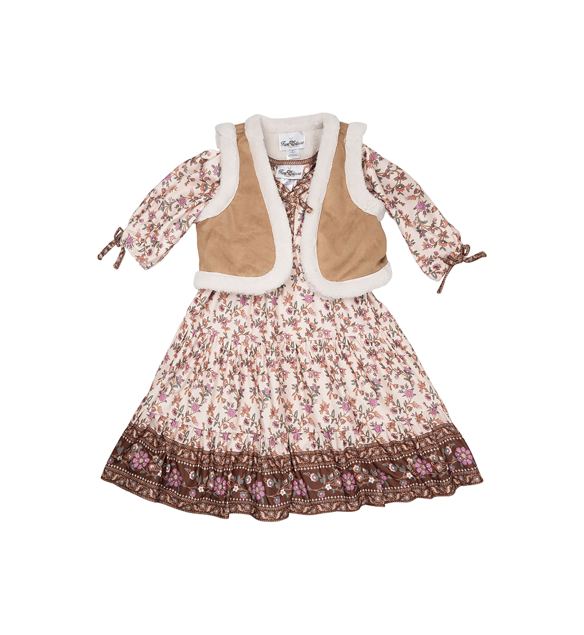Girls 4-6x Sherpa Vest and Printed Dress Set