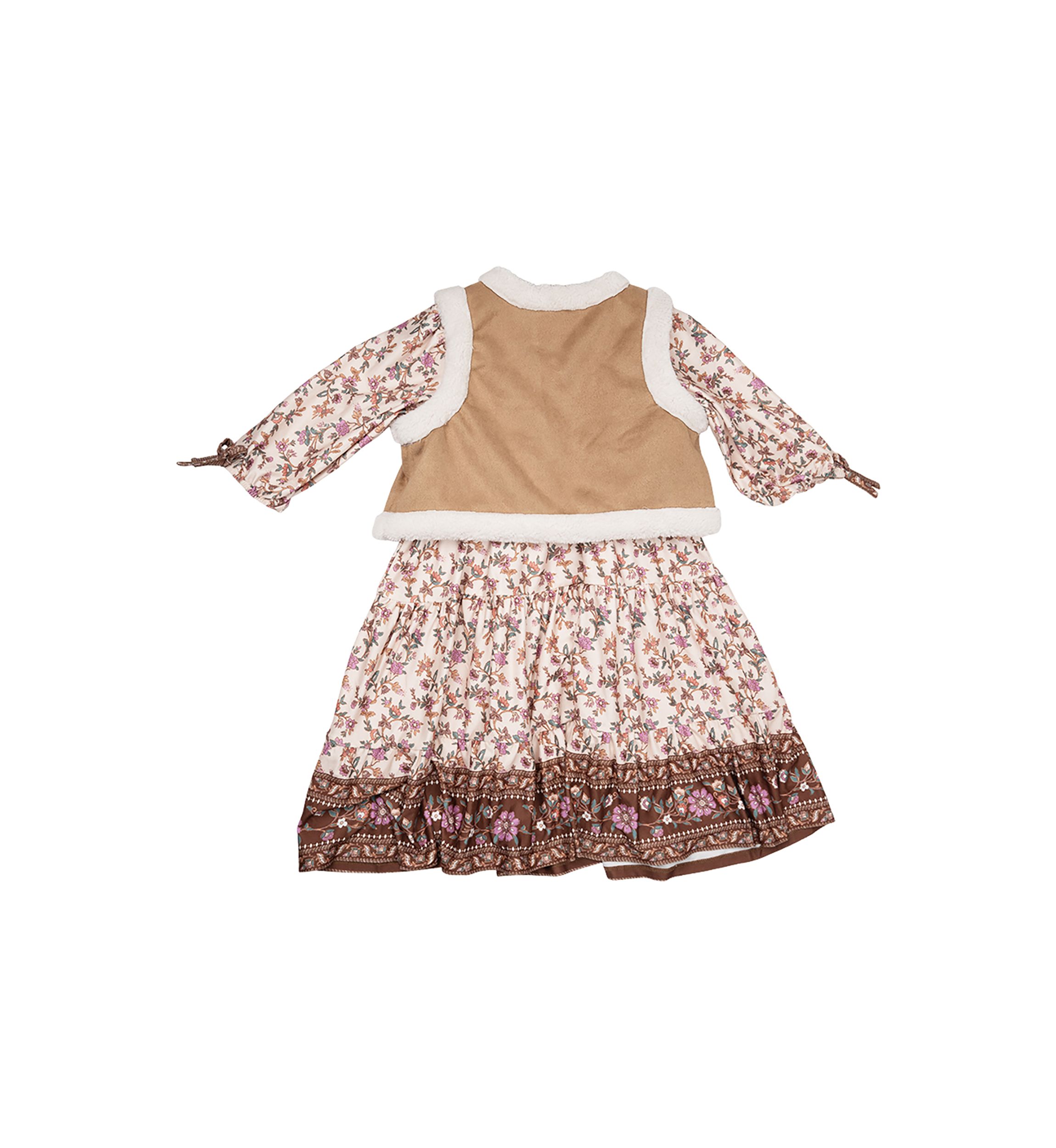 Girls 4-6x Sherpa Vest and Printed Dress Set