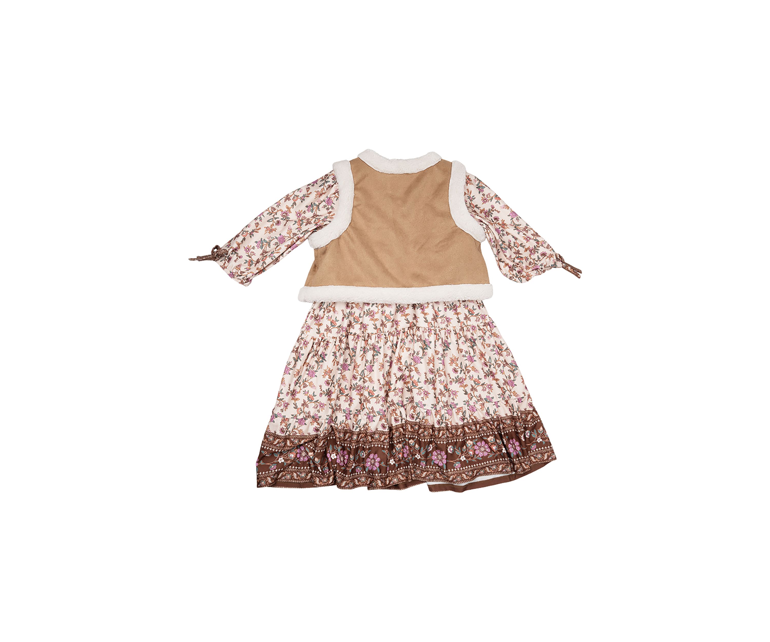 Girls 4-6x Sherpa Vest and Printed Dress Set