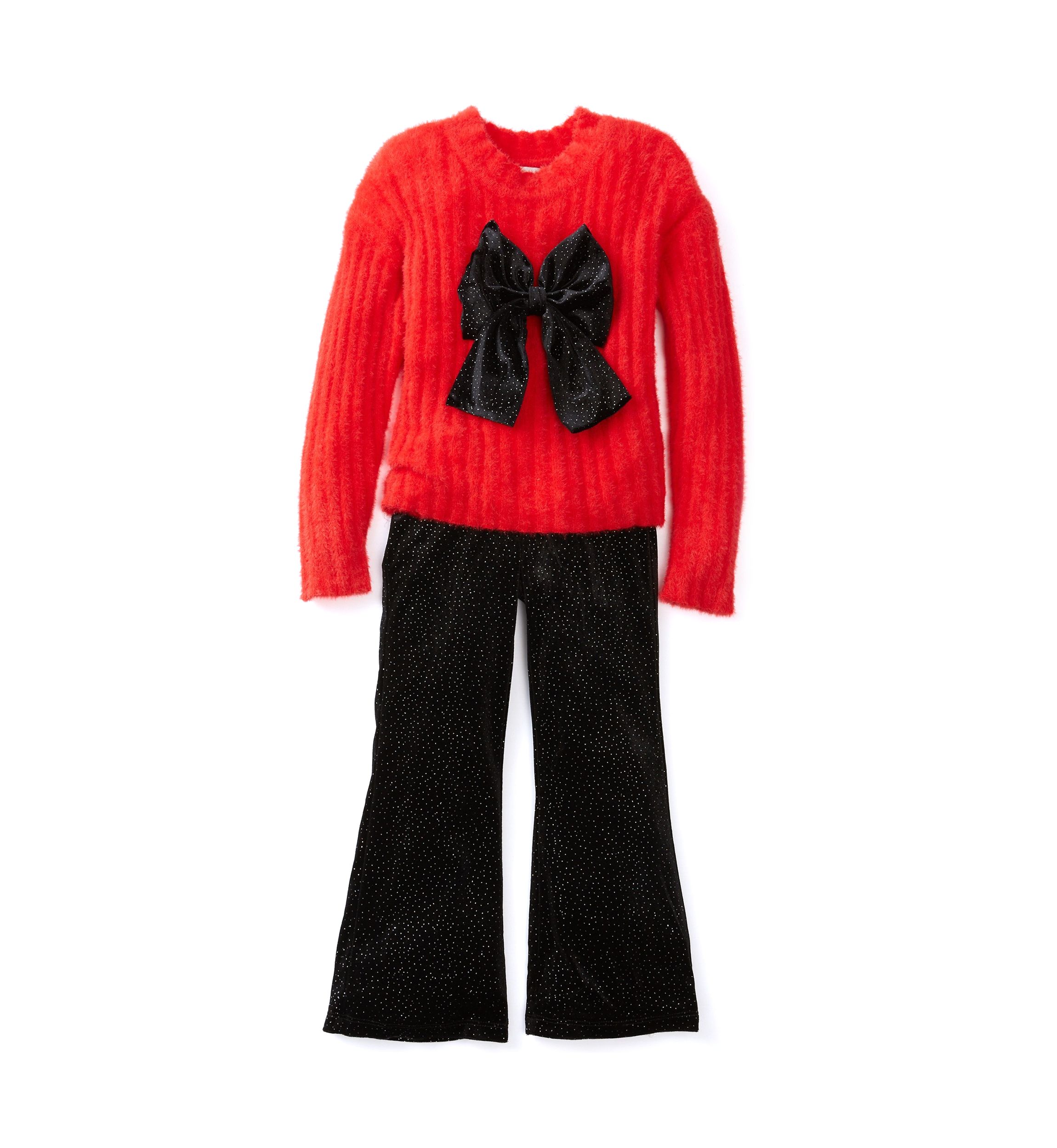 Girls 4-6x Fuzzy Sweater with Velour Bow and Leggings Set