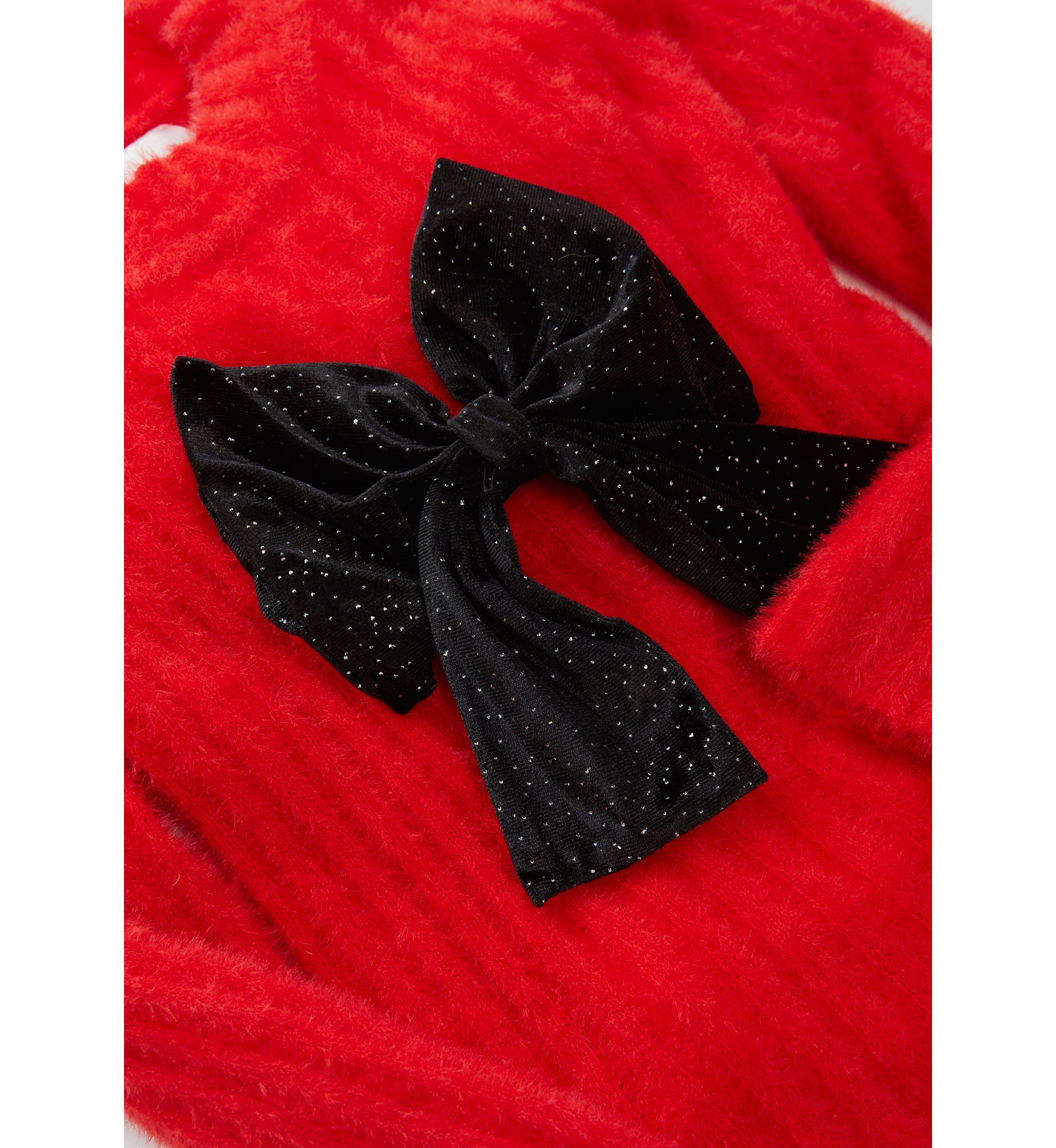 Girls 4-6x Fuzzy Sweater with Velour Bow and Leggings Set