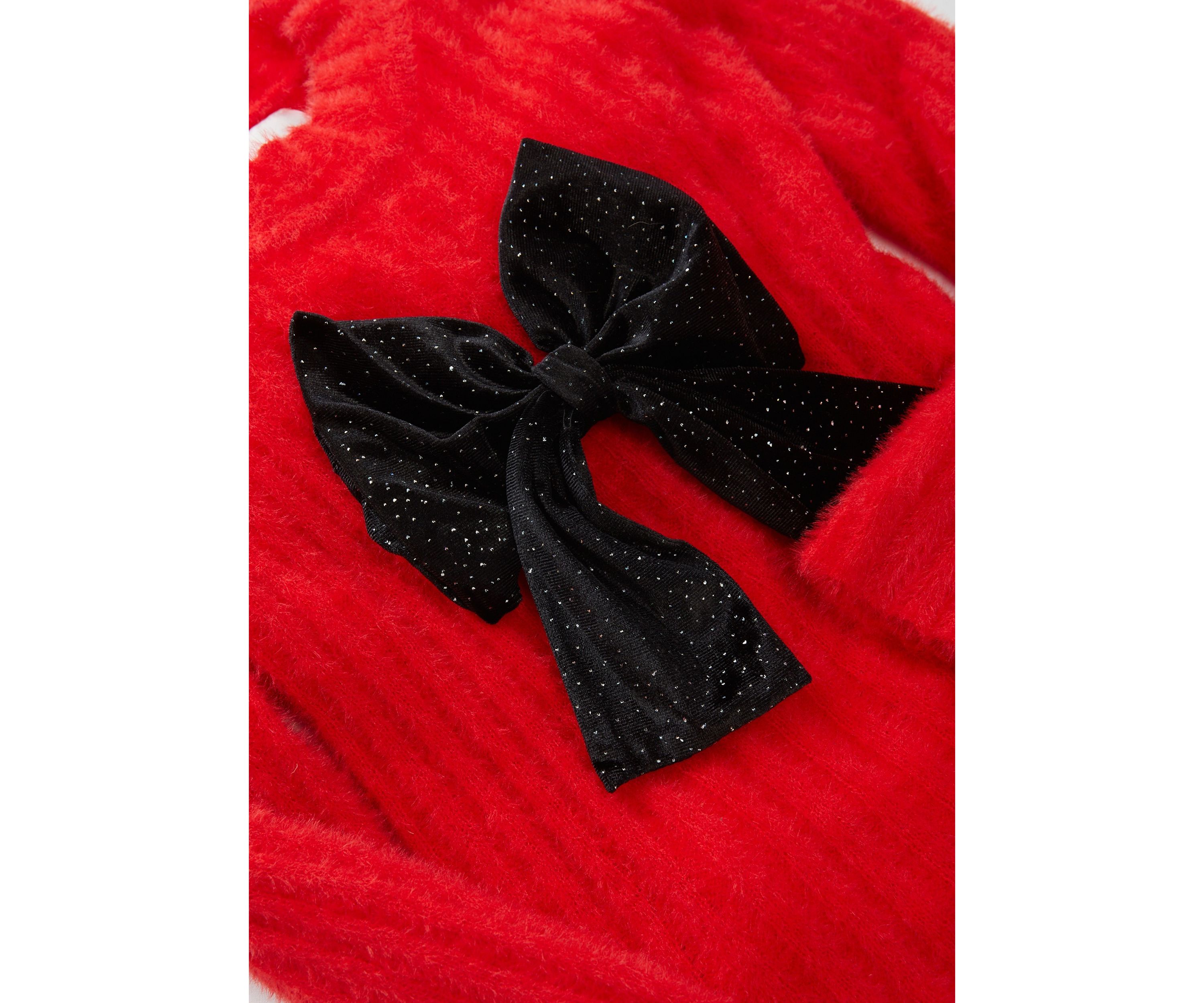 Girls 4-6x Fuzzy Sweater with Velour Bow and Leggings Set