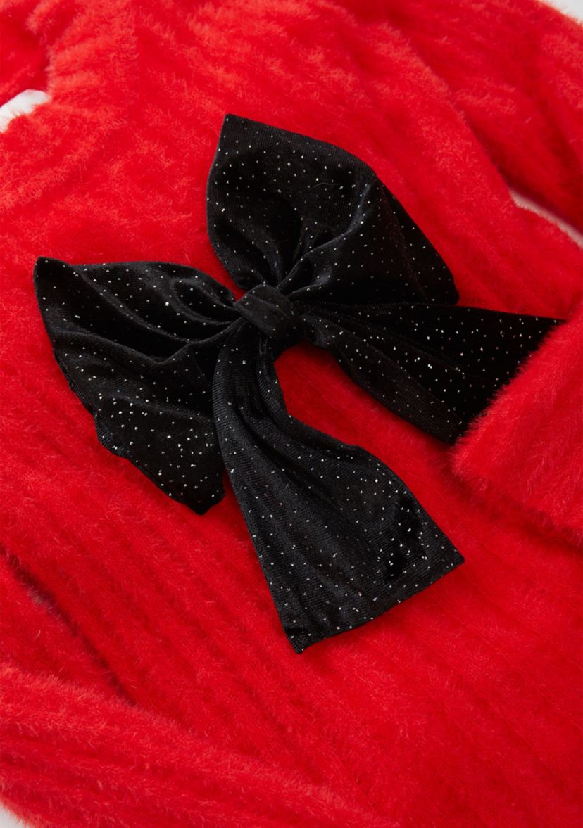 Girls 4-6x Fuzzy Sweater with Velour Bow and Leggings Set