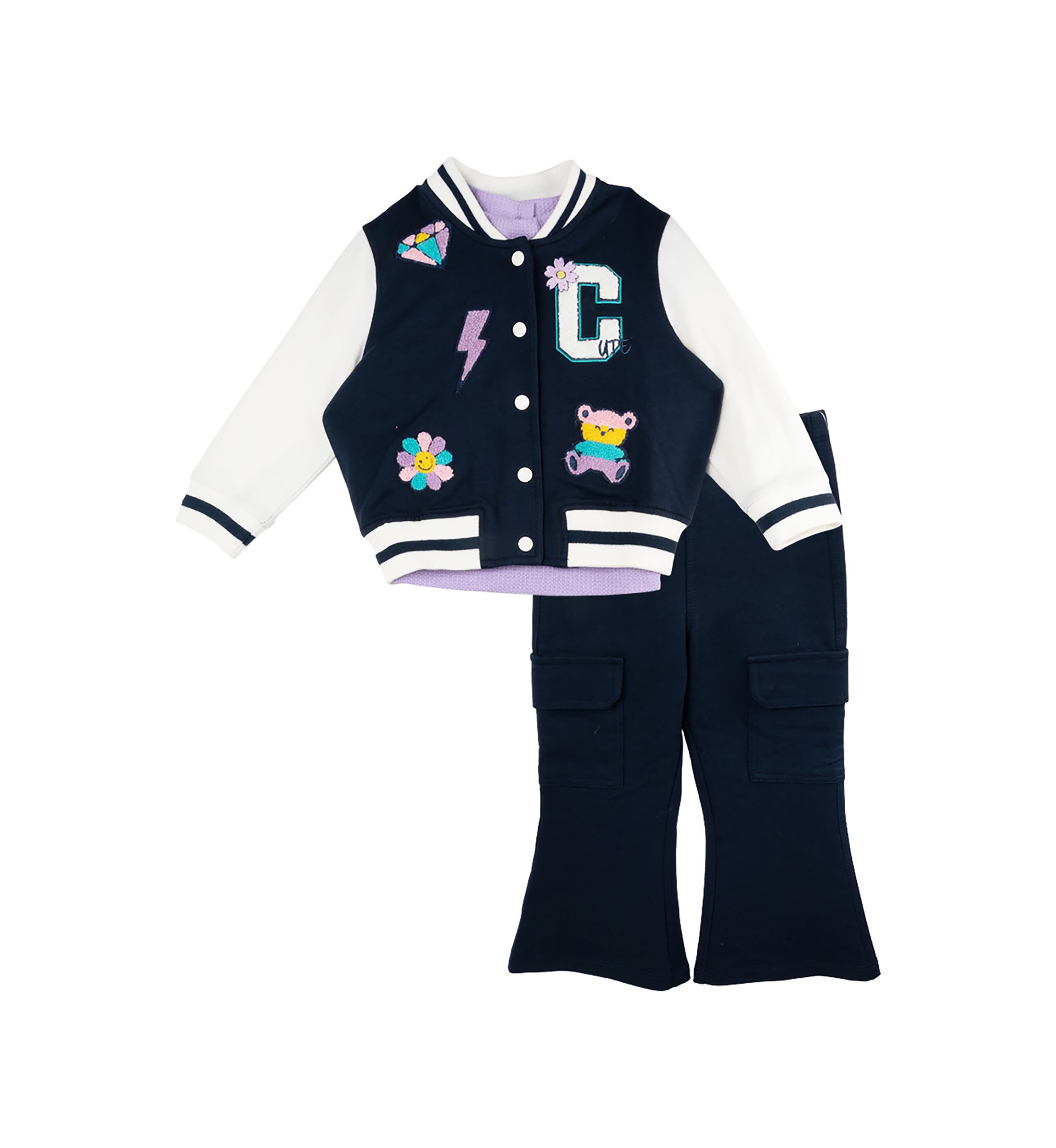 Girls 4-6x Bomber Jacket with Knit Top and Pants Set