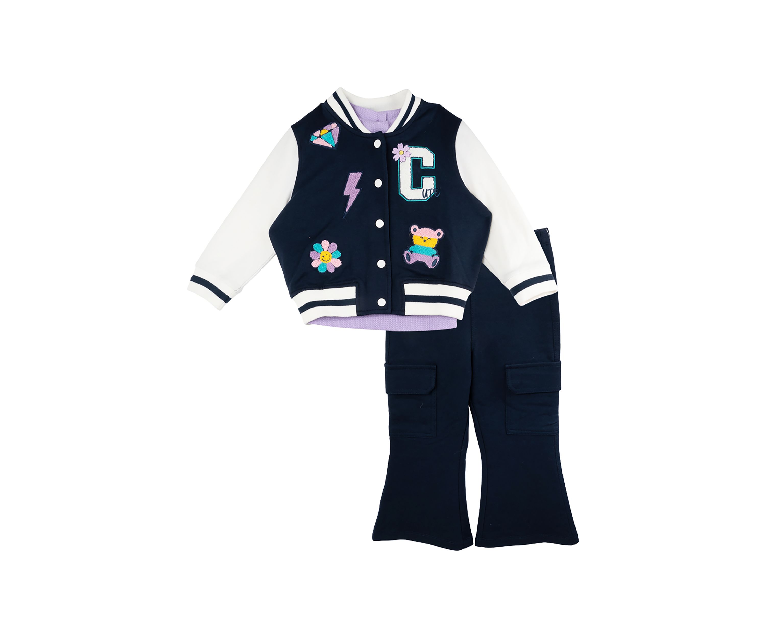 Girls 4-6x Bomber Jacket with Knit Top and Pants Set