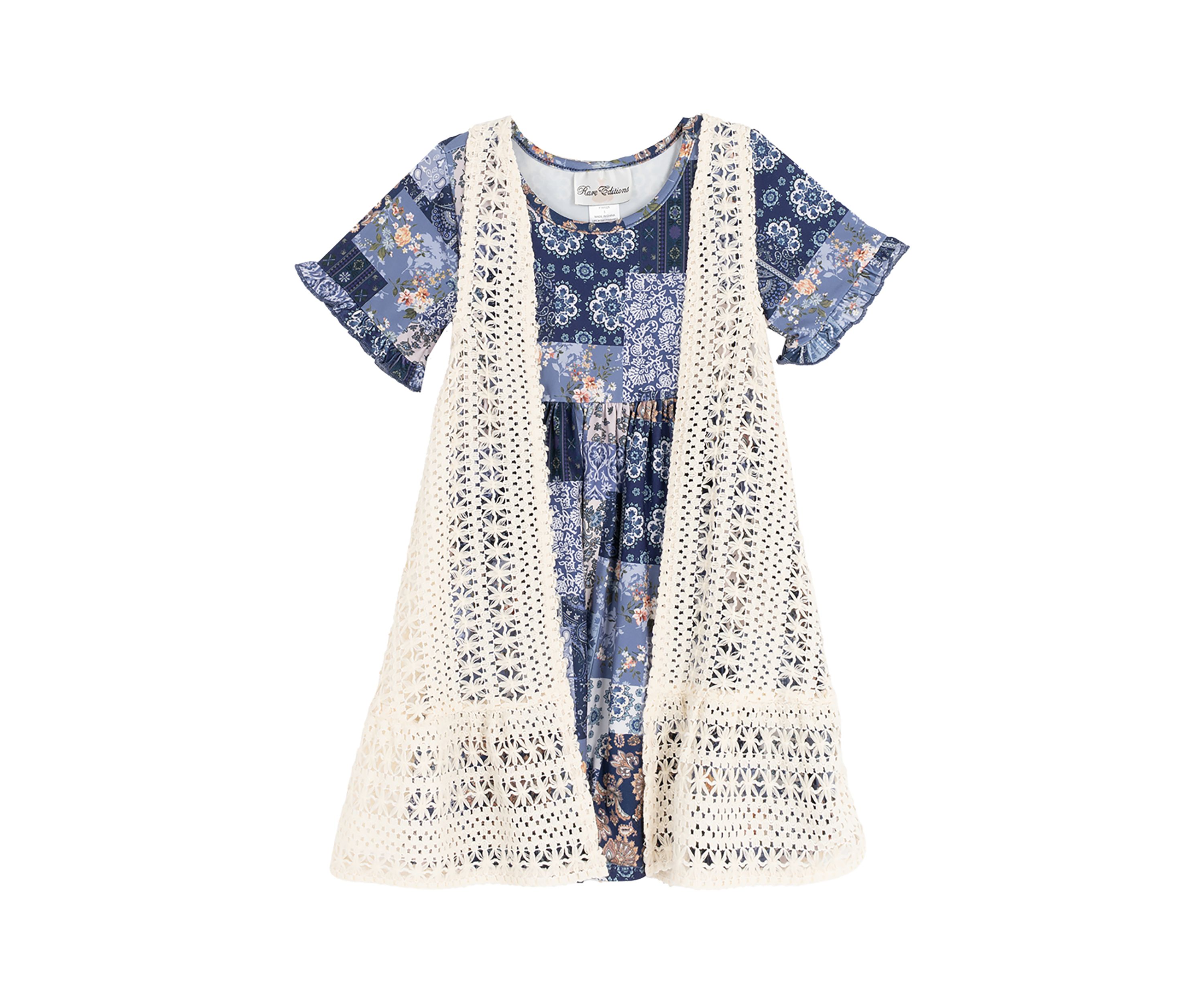 Girls 4-6x Cardigan Patchwork Printed Dress Set