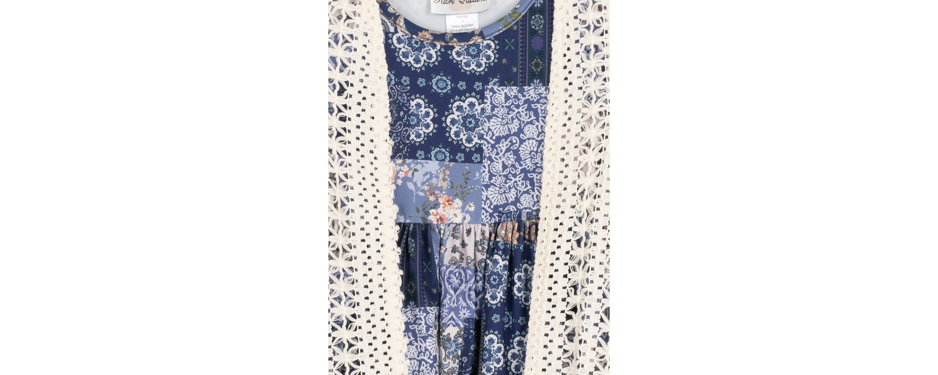 Girls 4-6x Cardigan Patchwork Printed Dress Set