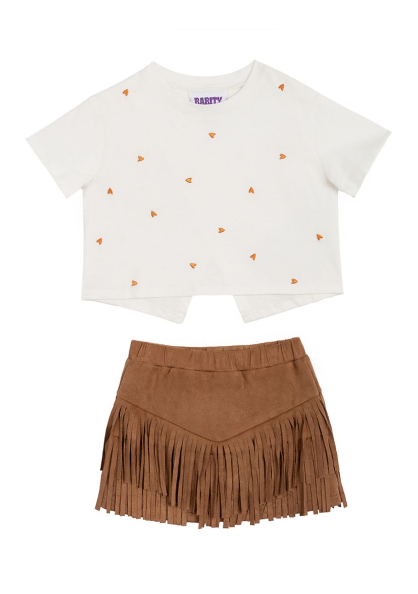 Girls 4-6x Printed Top and Fringe Skort Set