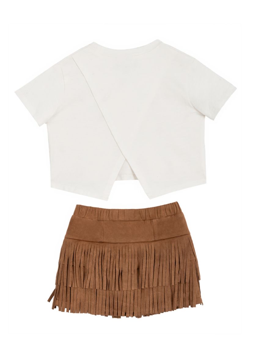 Girls 4-6x Printed Top and Fringe Skort Set
