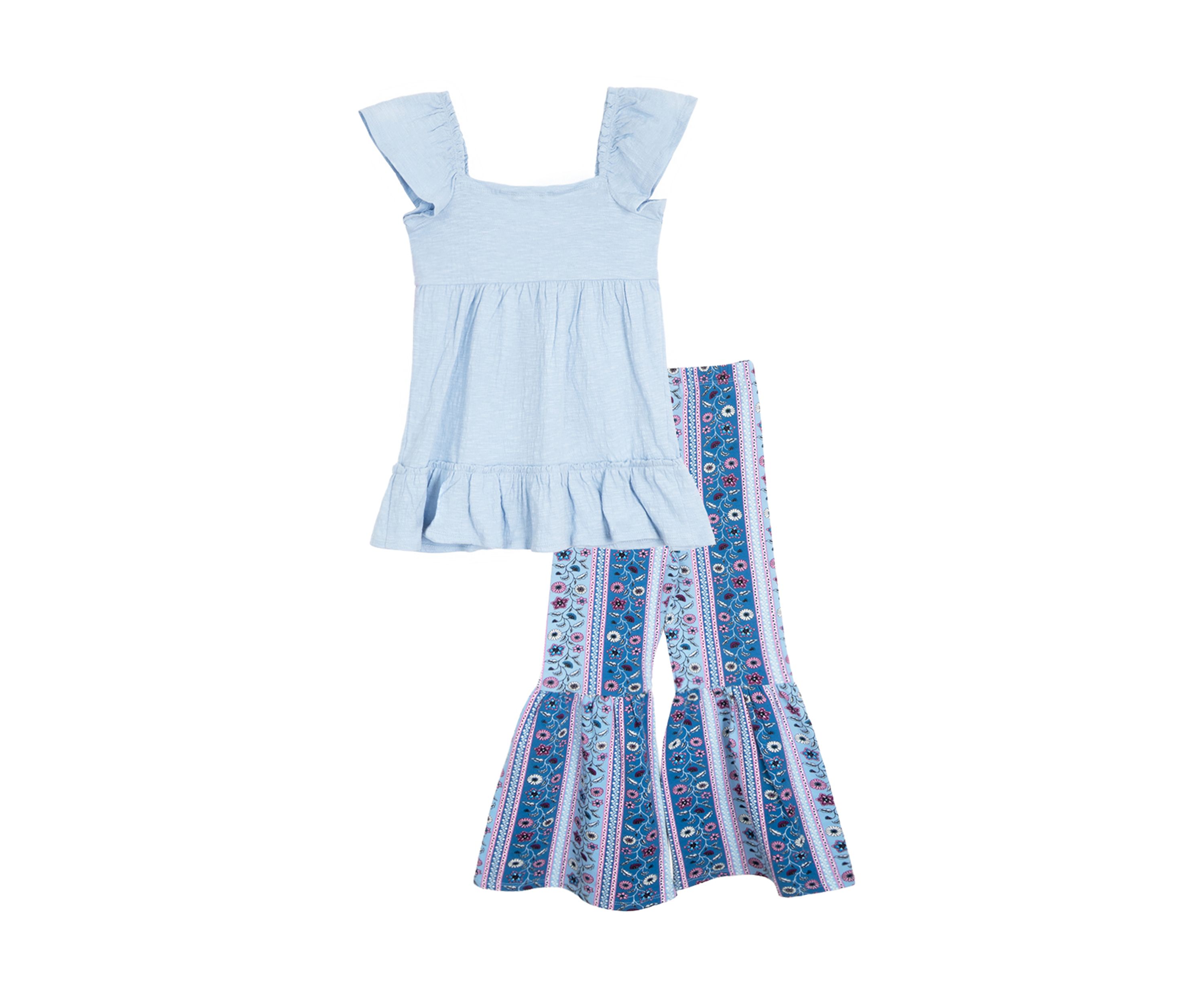 Girls 4-6x Bohemian Top and Printed Pants Set with Scrunchie