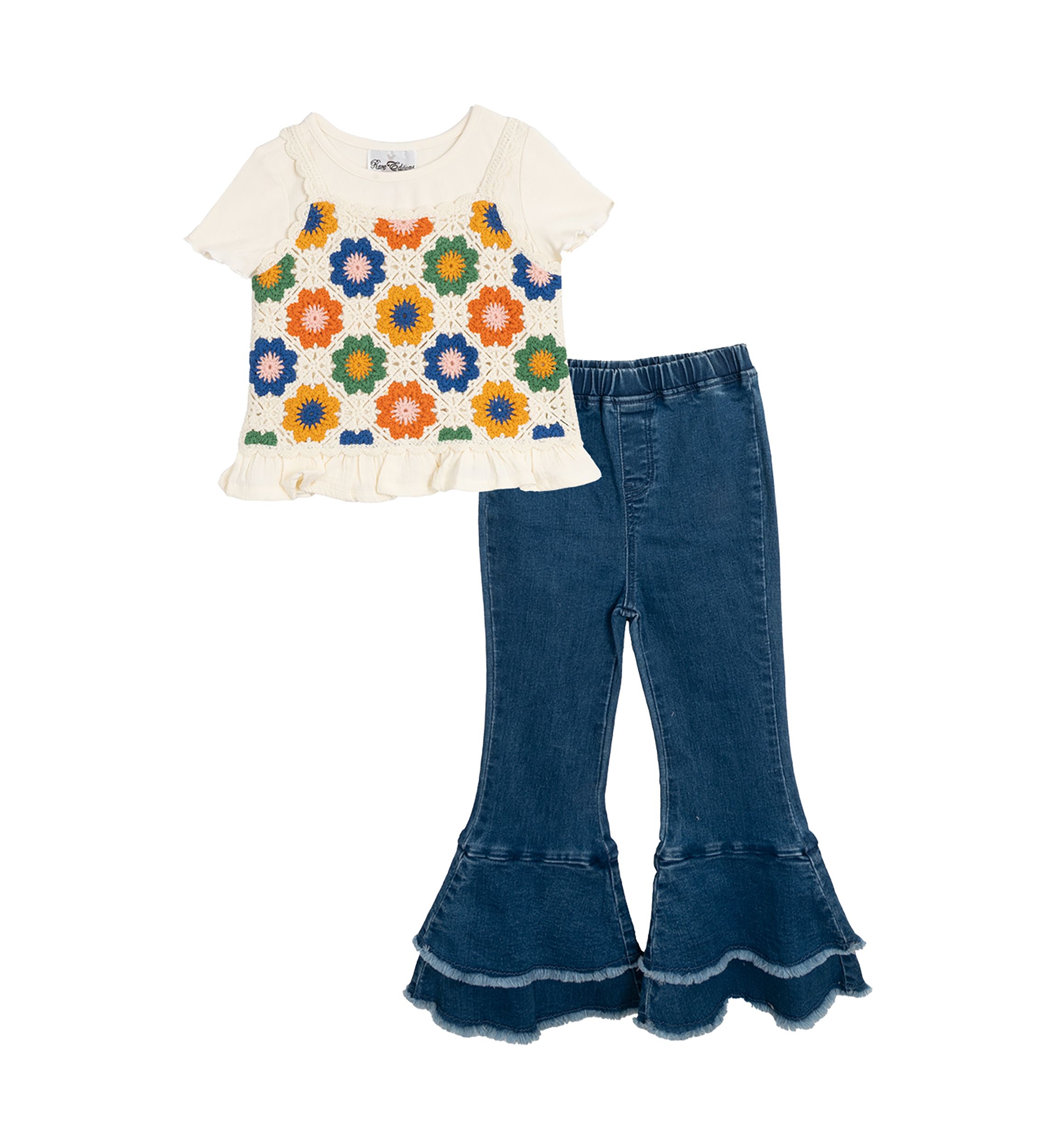 Girls 4-6x Crochet Knit T-Shirt and Flared Pants Set