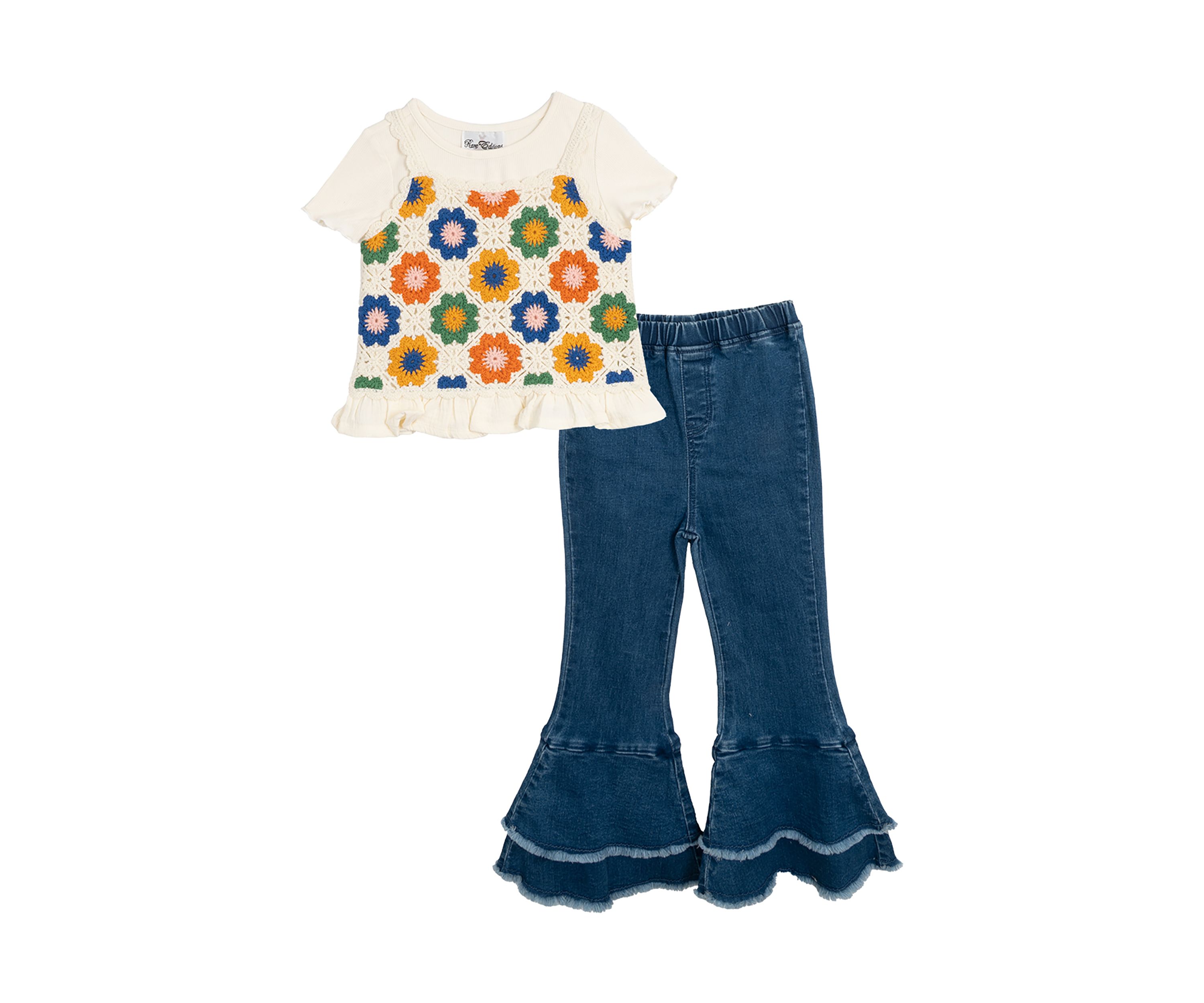 Girls 4-6x Crochet Knit T-Shirt and Flared Pants Set